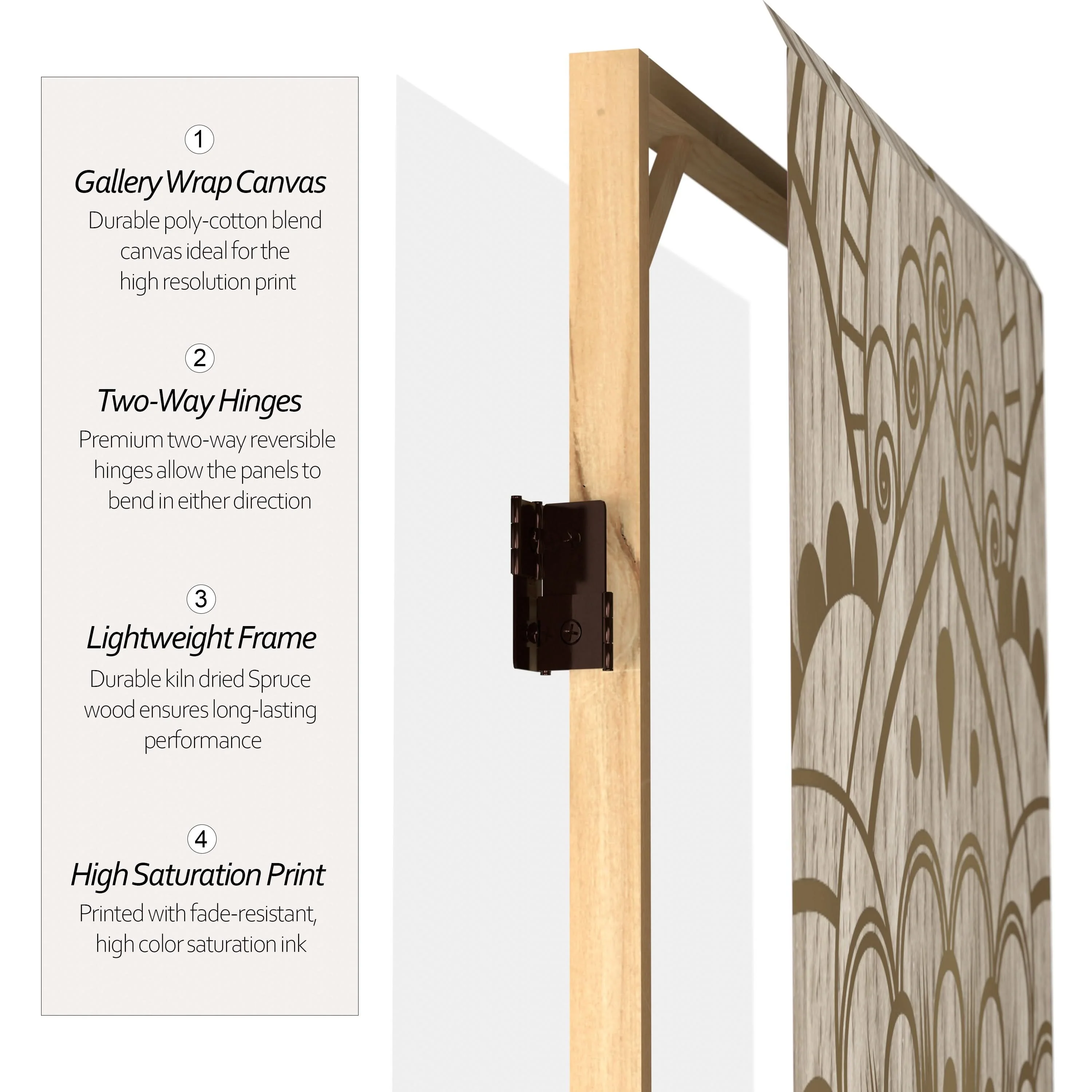 2 ft. Short Double Sided Mandala on Oak Canvas Folding Screen - Image 4