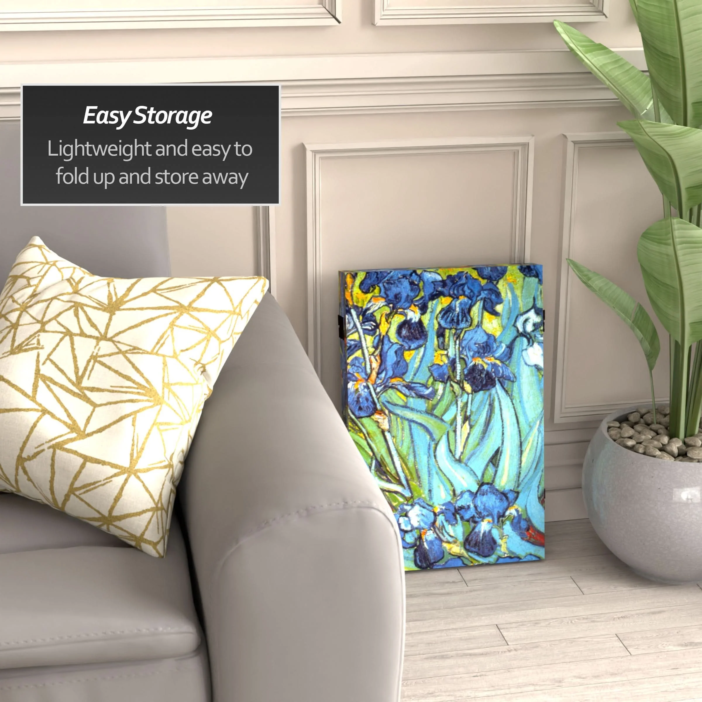 2 ft. Short Double Sided Works of Van Gogh Canvas Folding Screen - Irises/Starry Night Over Rhone - Image 3