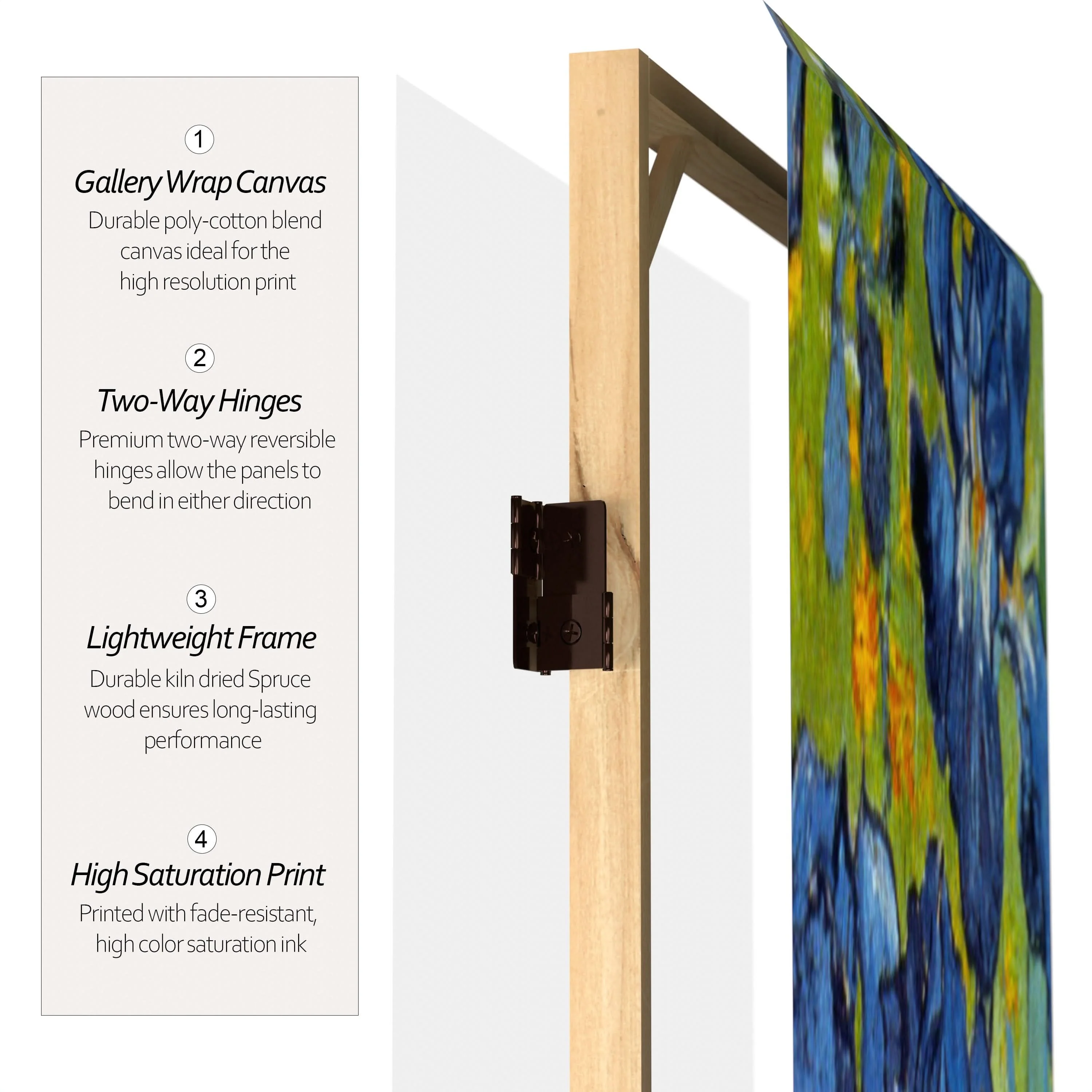 2 ft. Short Double Sided Works of Van Gogh Canvas Folding Screen - Irises/Starry Night Over Rhone - Image 4