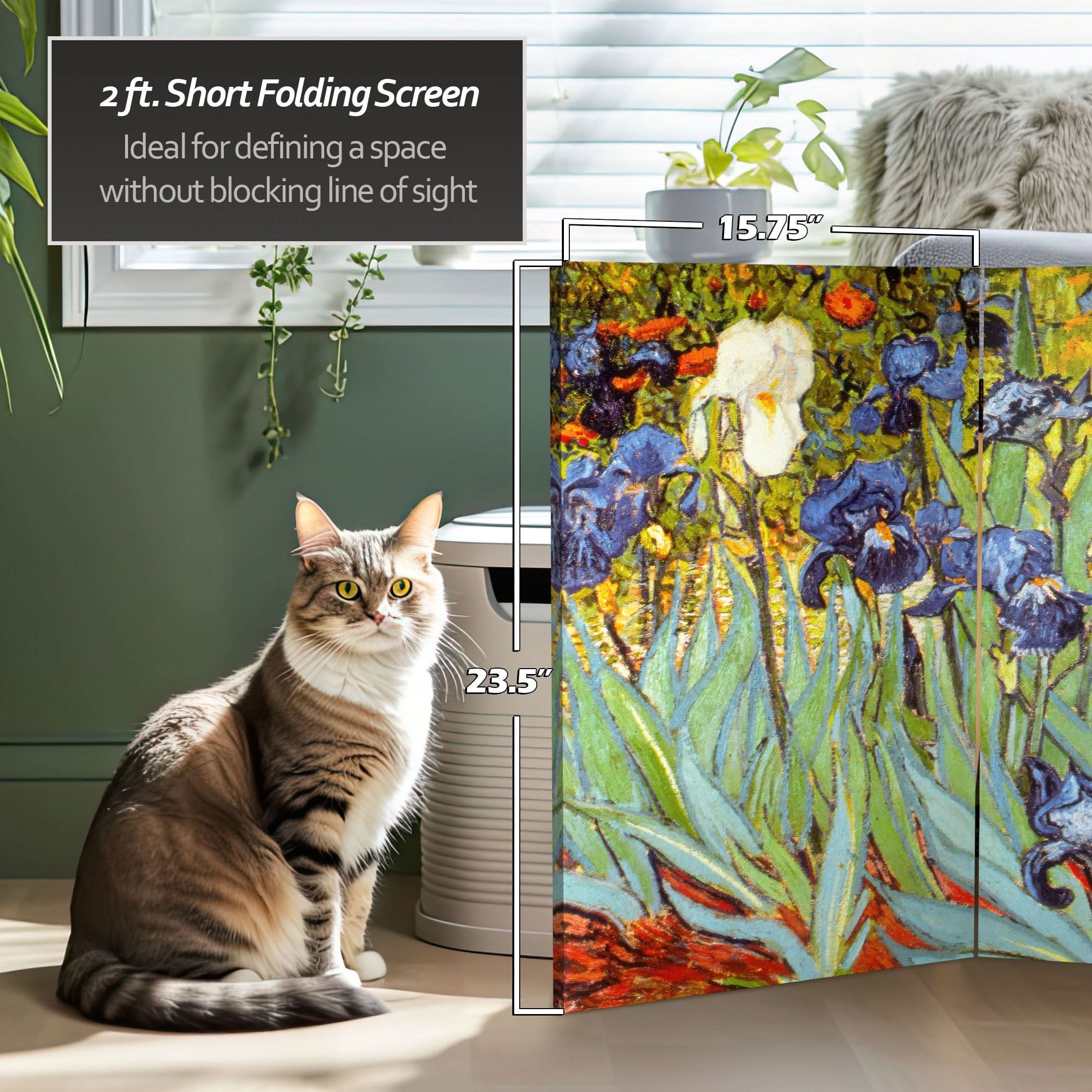 2 ft. Short Double Sided Works of Van Gogh Canvas Folding Screen - Irises/Starry Night Over Rhone - Image 5