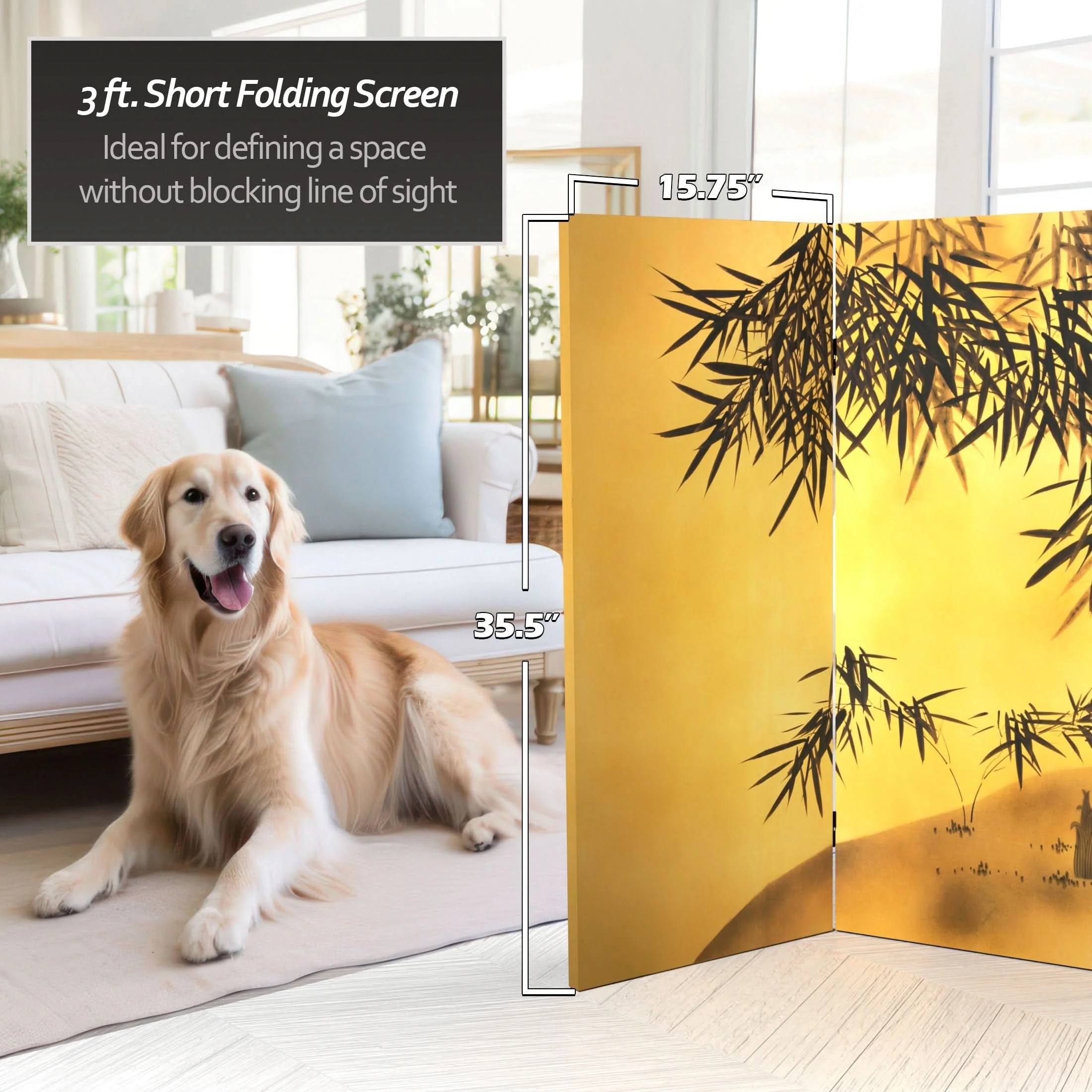 3 ft. Short Double Sided Bamboo Tree Canvas Room Divider - Image 2
