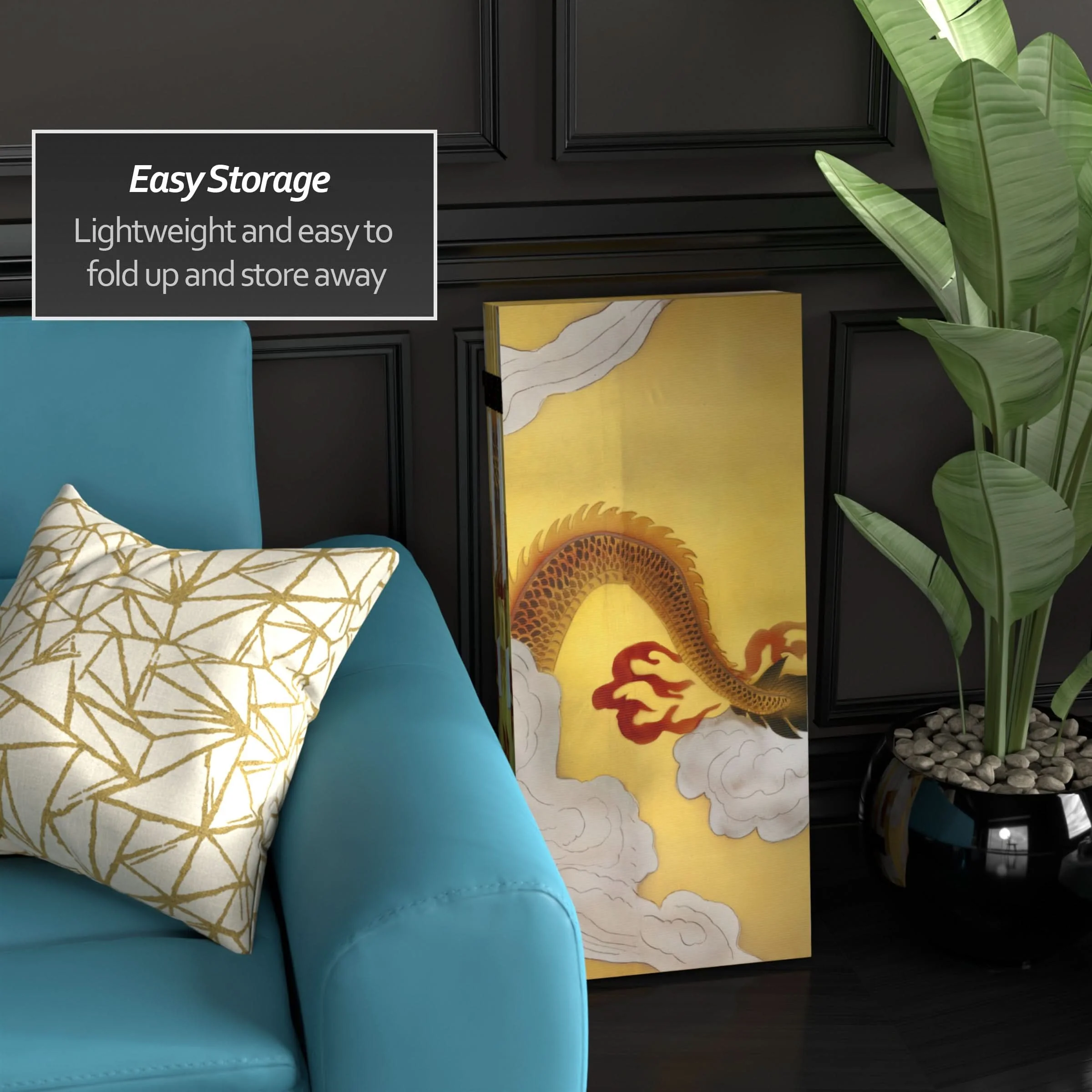 3 ft. Short Double Sided Dragon in the Sky Canvas Room Divider - Image 5
