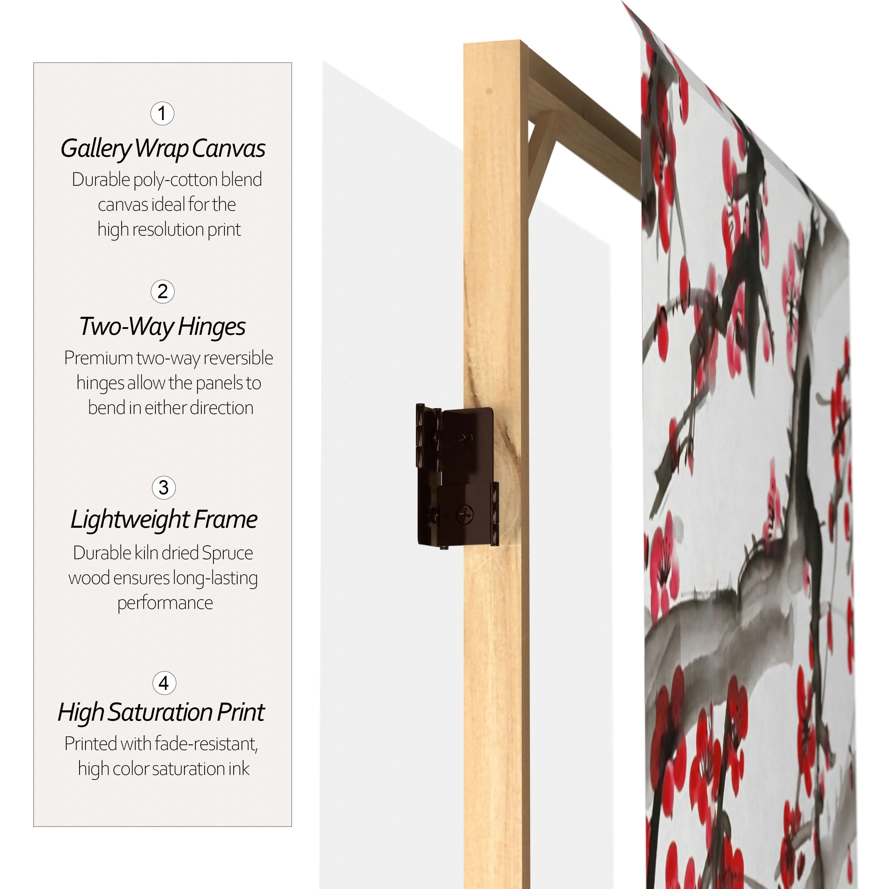 3 ft. Short Double Sided Plum Blossom Canvas Room Divider - Image 3