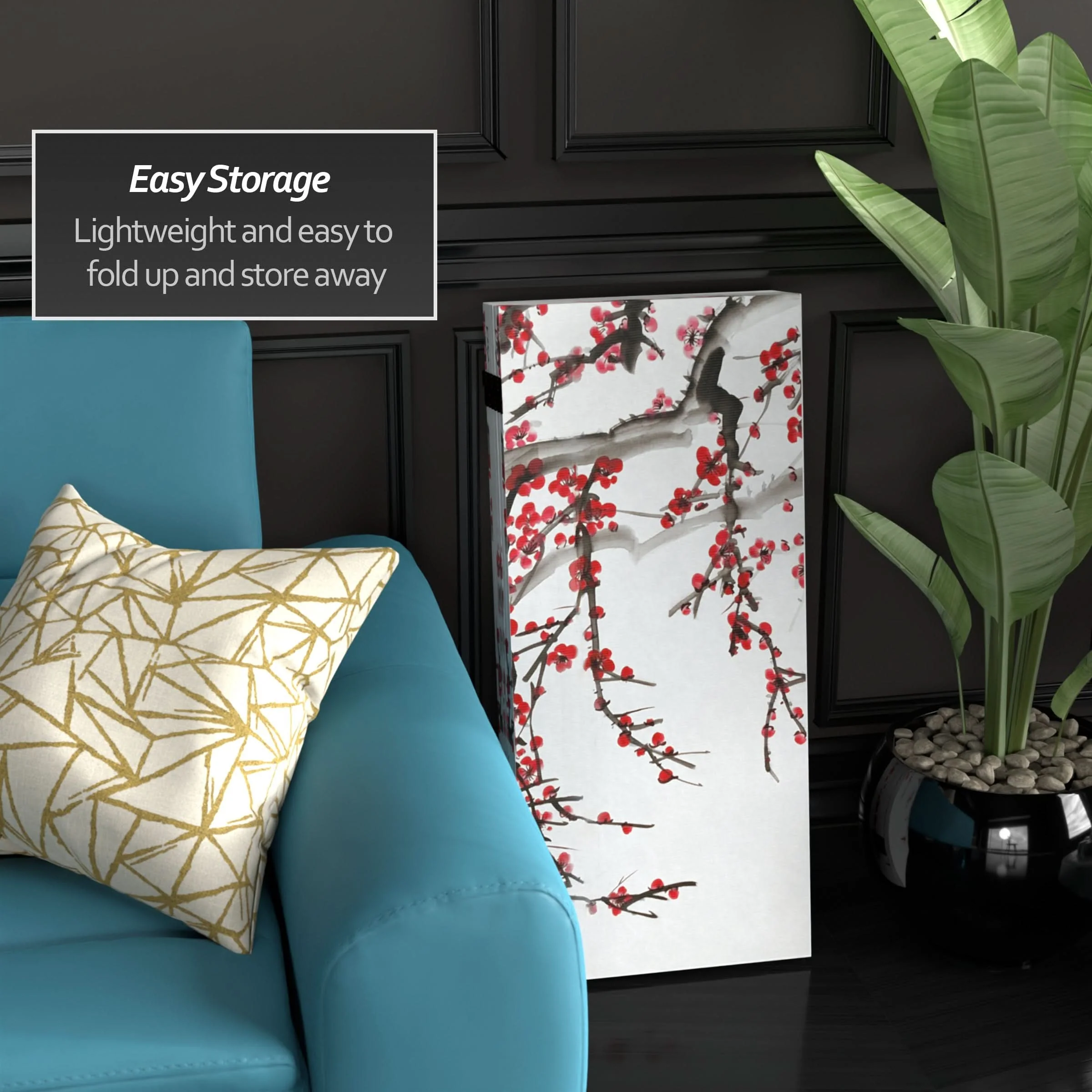 3 ft. Short Double Sided Plum Blossom Canvas Room Divider - Image 5