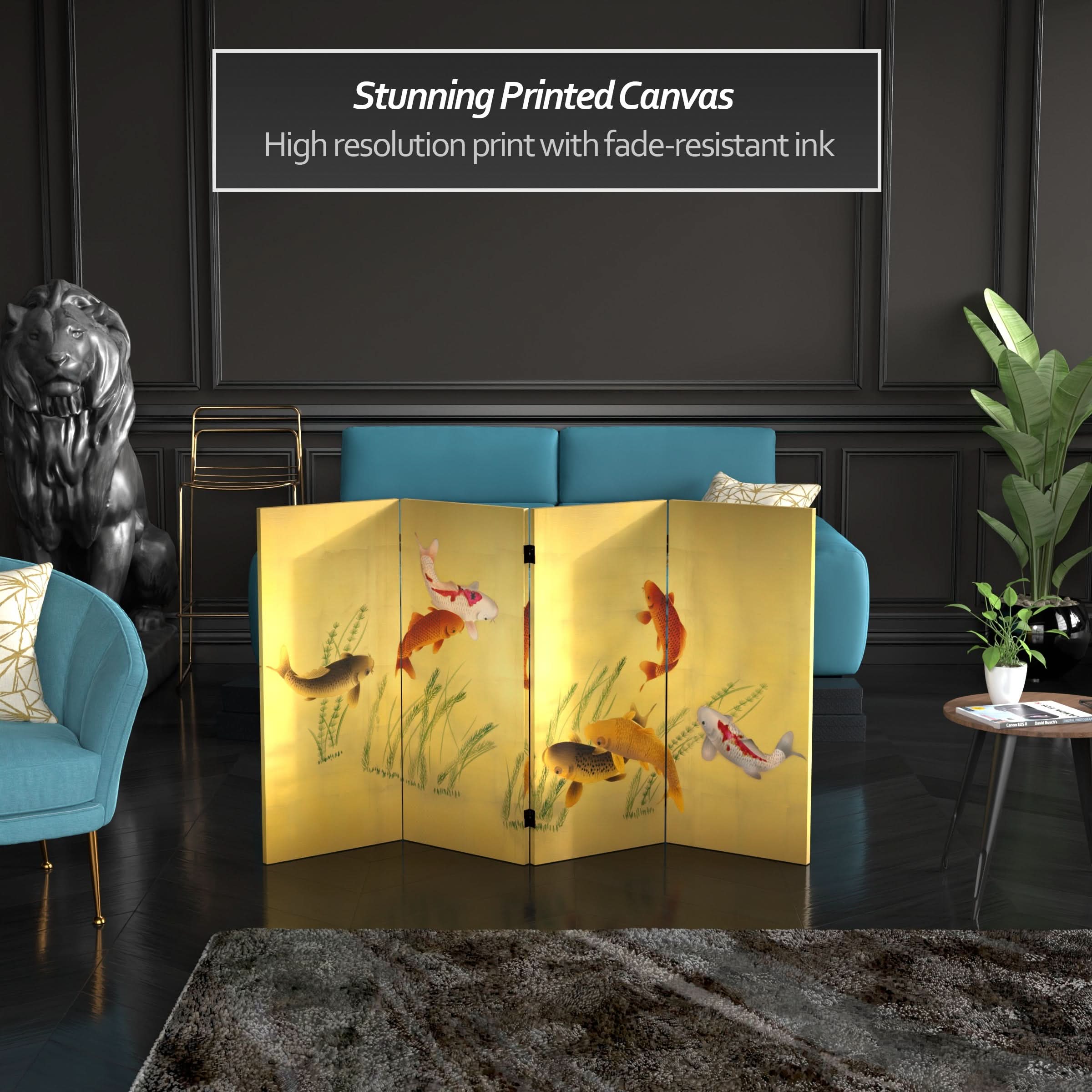 3 ft. Short Double Sided Seven Lucky Fish Canvas Room Divider - Image 2