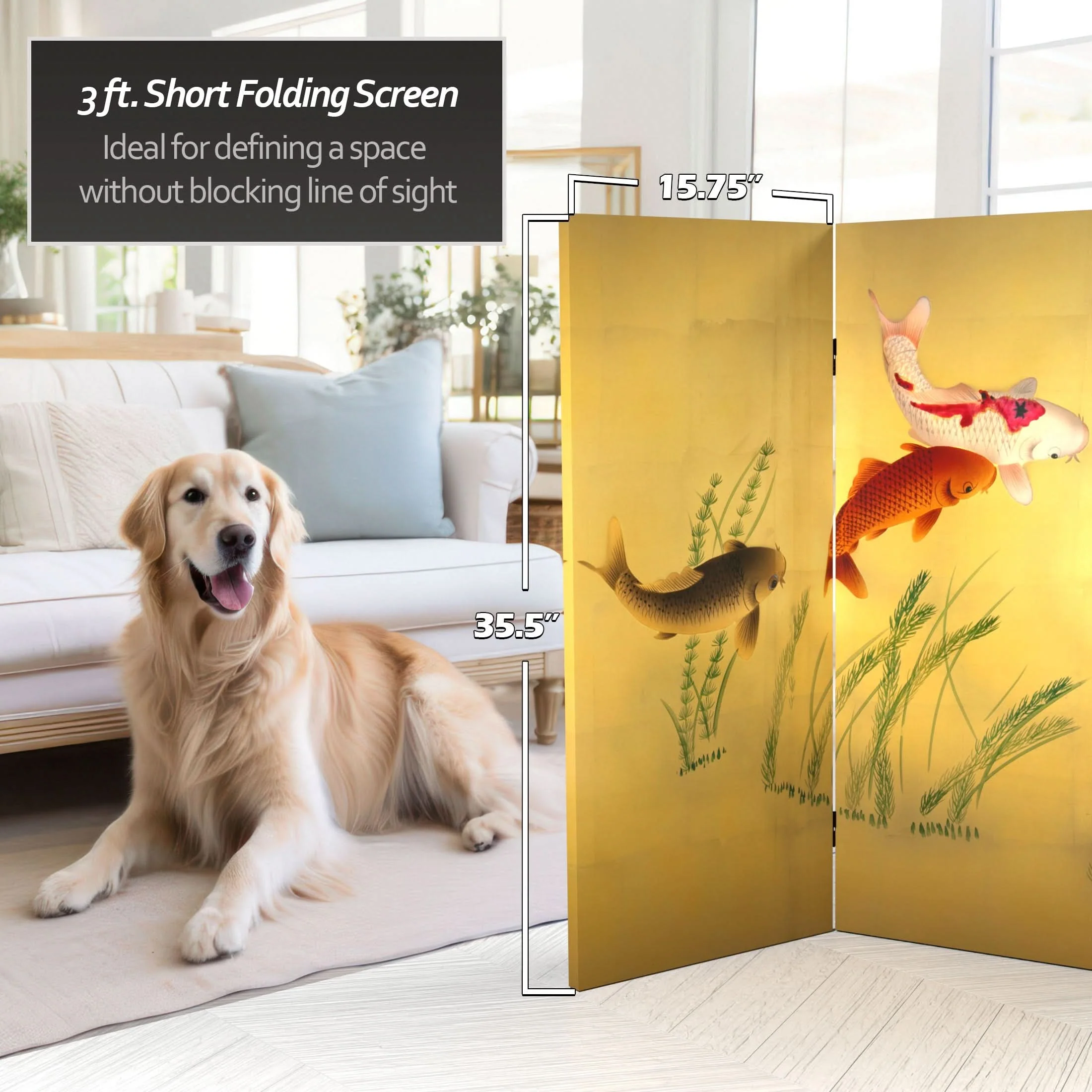 3 ft. Short Double Sided Seven Lucky Fish Canvas Room Divider - Image 4