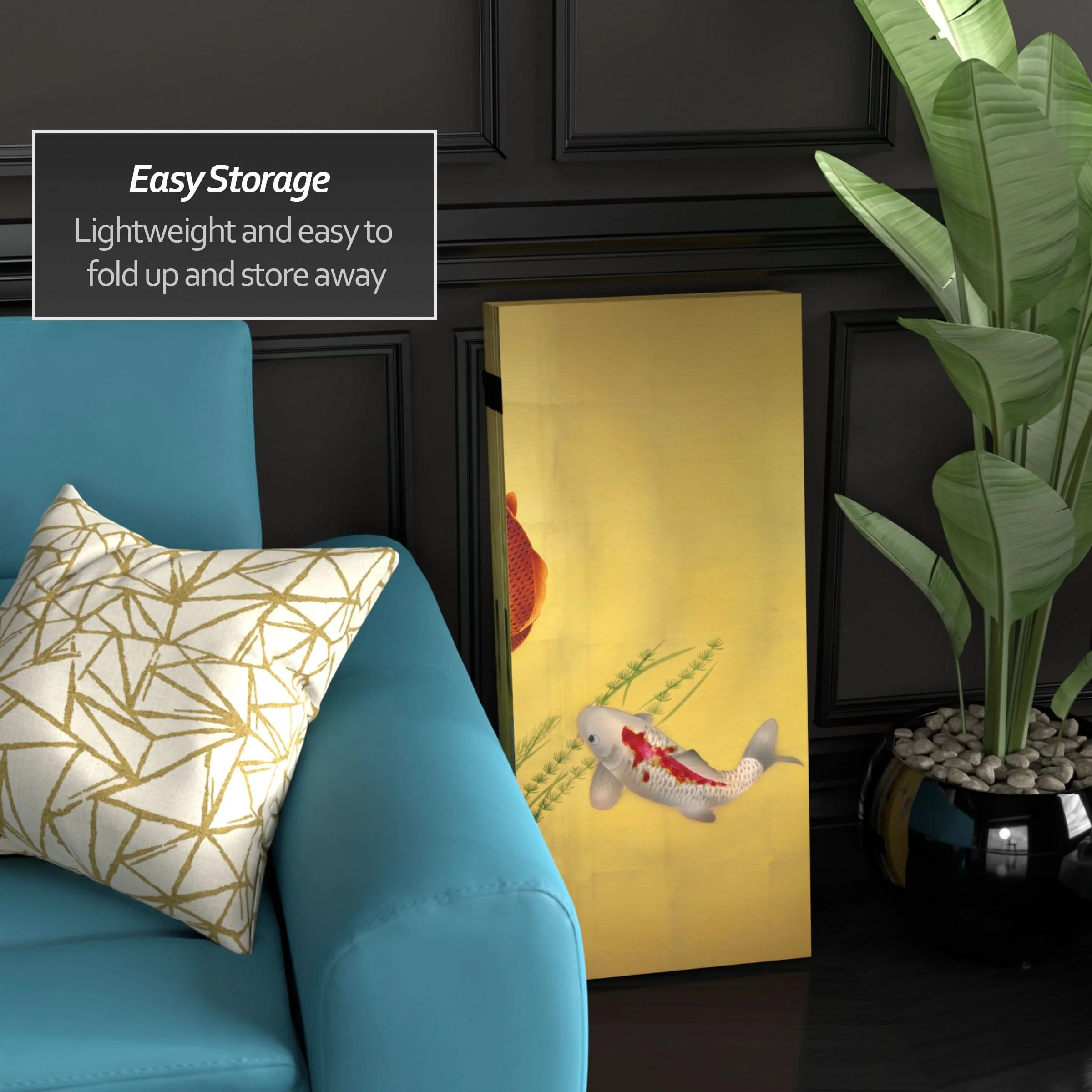 3 ft. Short Double Sided Seven Lucky Fish Canvas Room Divider - Image 5