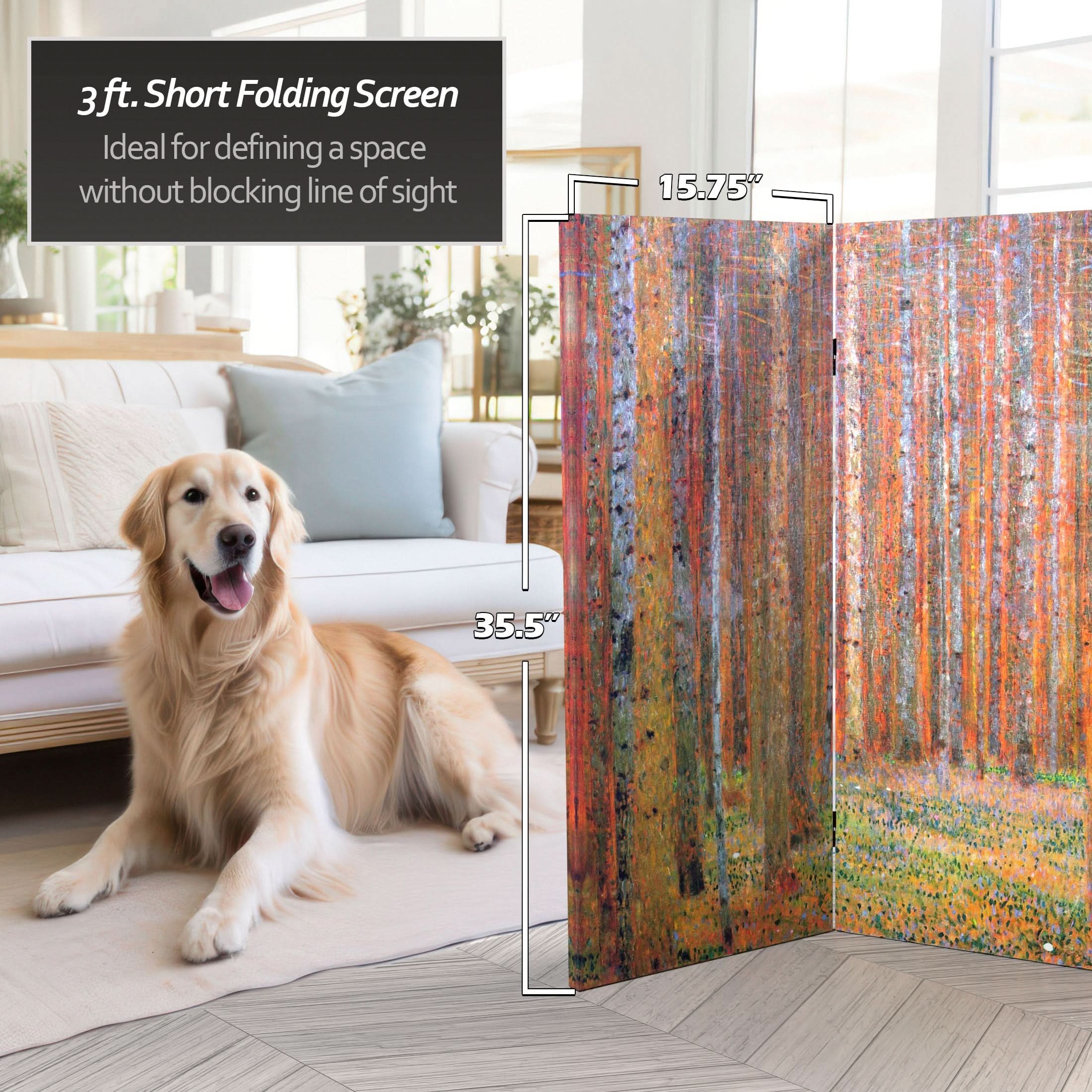 3 ft. Short Double Sided Works of Klimt Canvas Folding Screen - Tannenwald/Farm Garden - Image 5