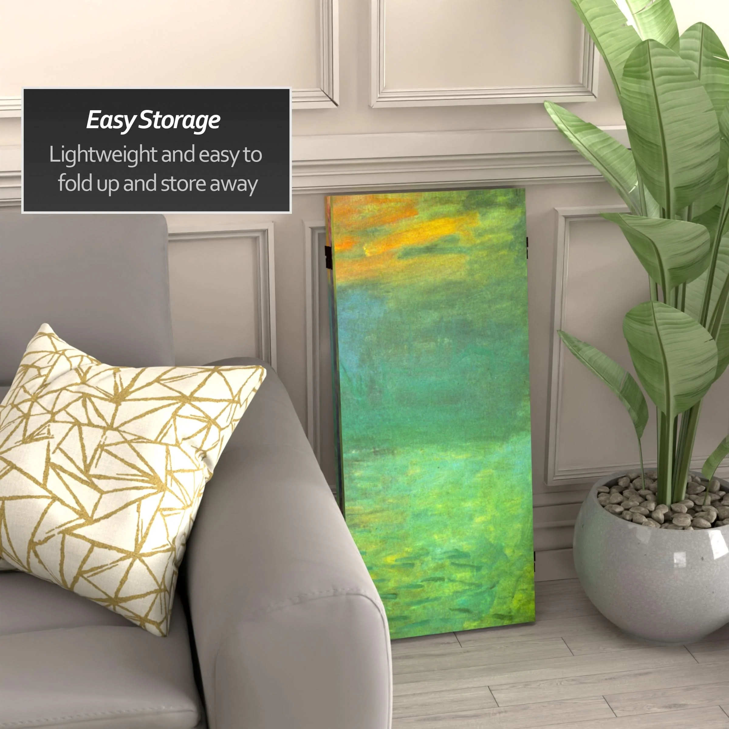 3 ft. Short Double Sided Works of Monet Canvas Folding Screen - Impression Sunrise/Houses of Parliament - Image 3