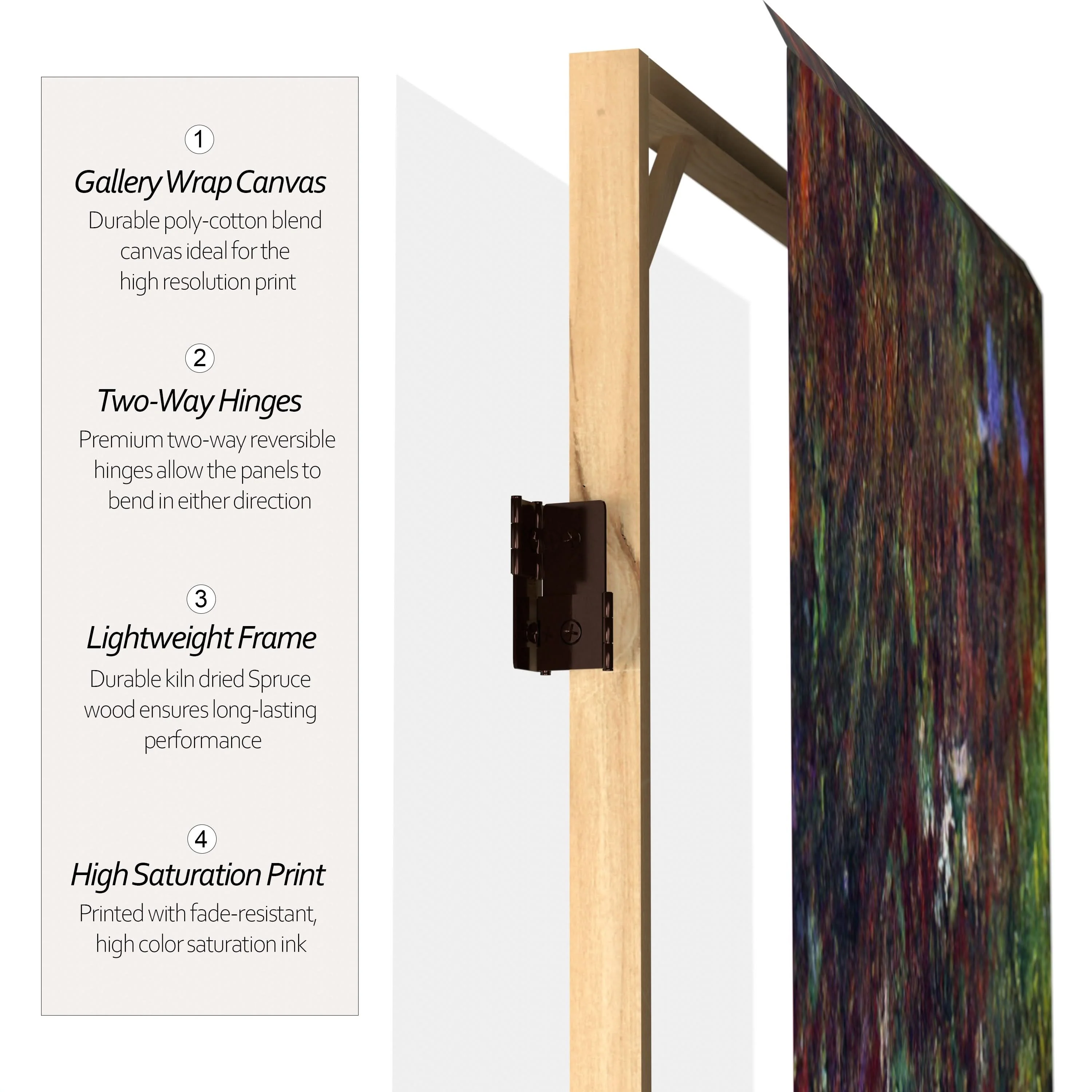 3 ft. Short Double Sided Works of Monet Canvas Folding Screen - Lilies/Garden at Giverny - Image 4