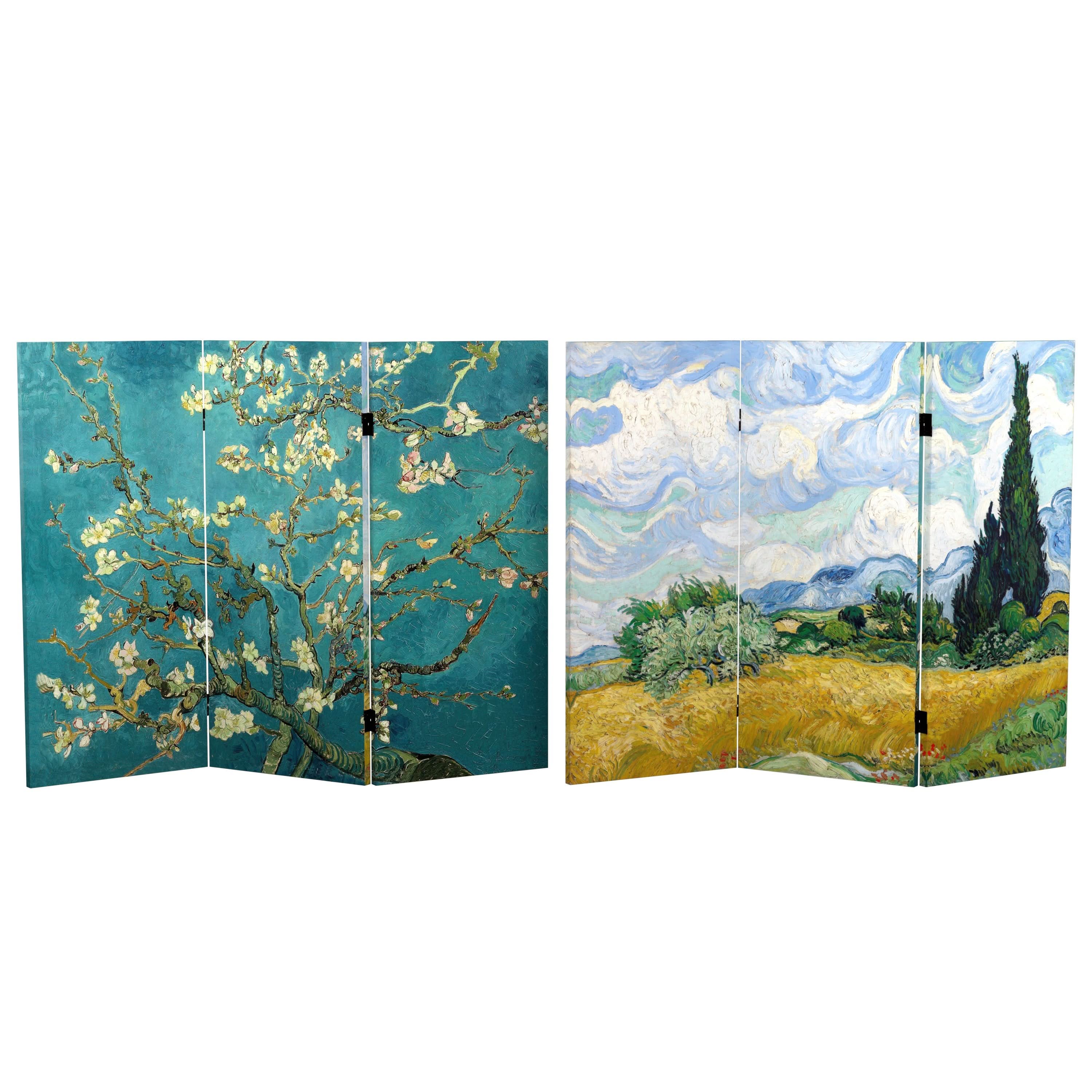 3 ft. Short Double Sided Works of Van Gogh Canvas Folding Screen - Almond Blossoms/Wheat Field