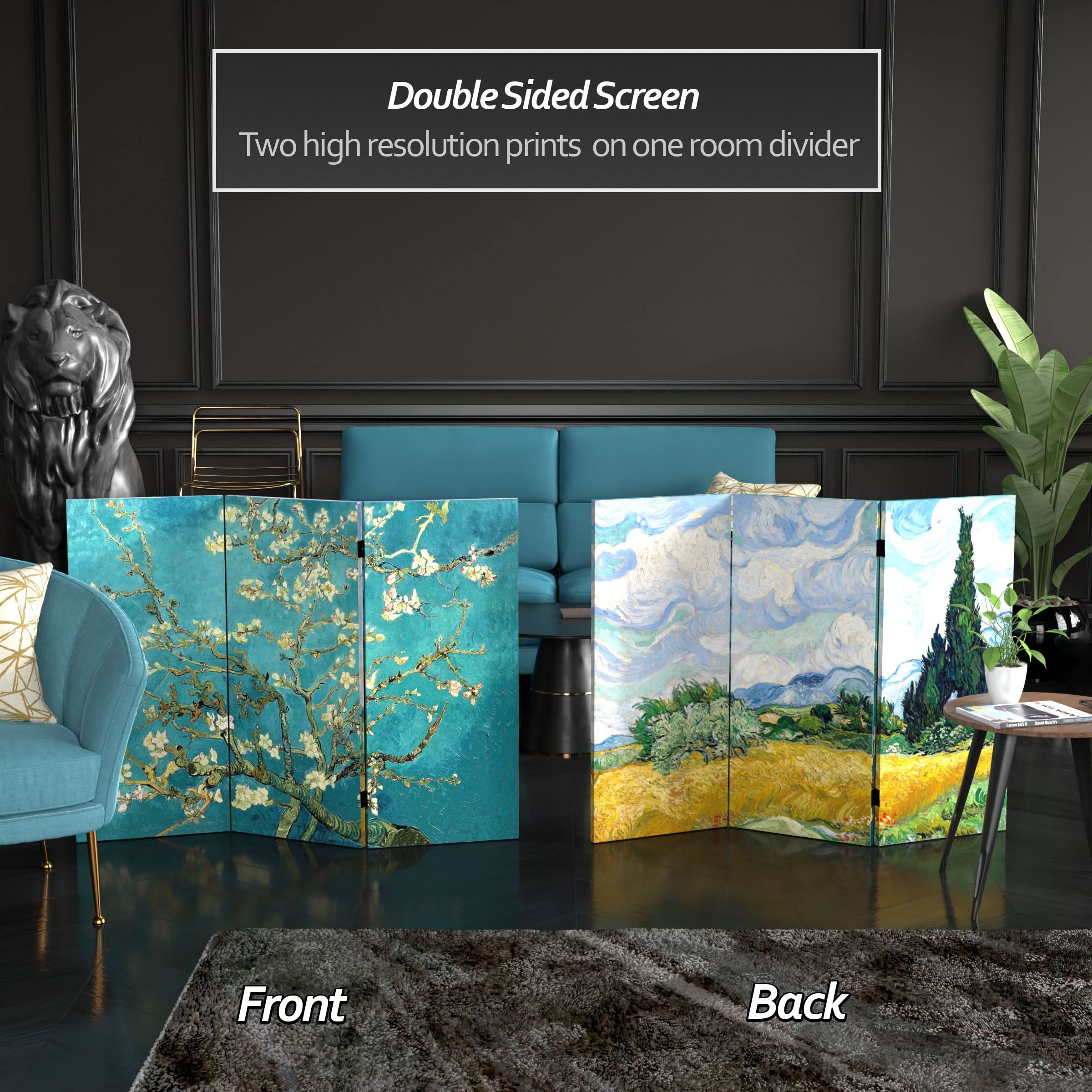 3 ft. Short Double Sided Works of Van Gogh Canvas Folding Screen - Almond Blossoms/Wheat Field - Image 2