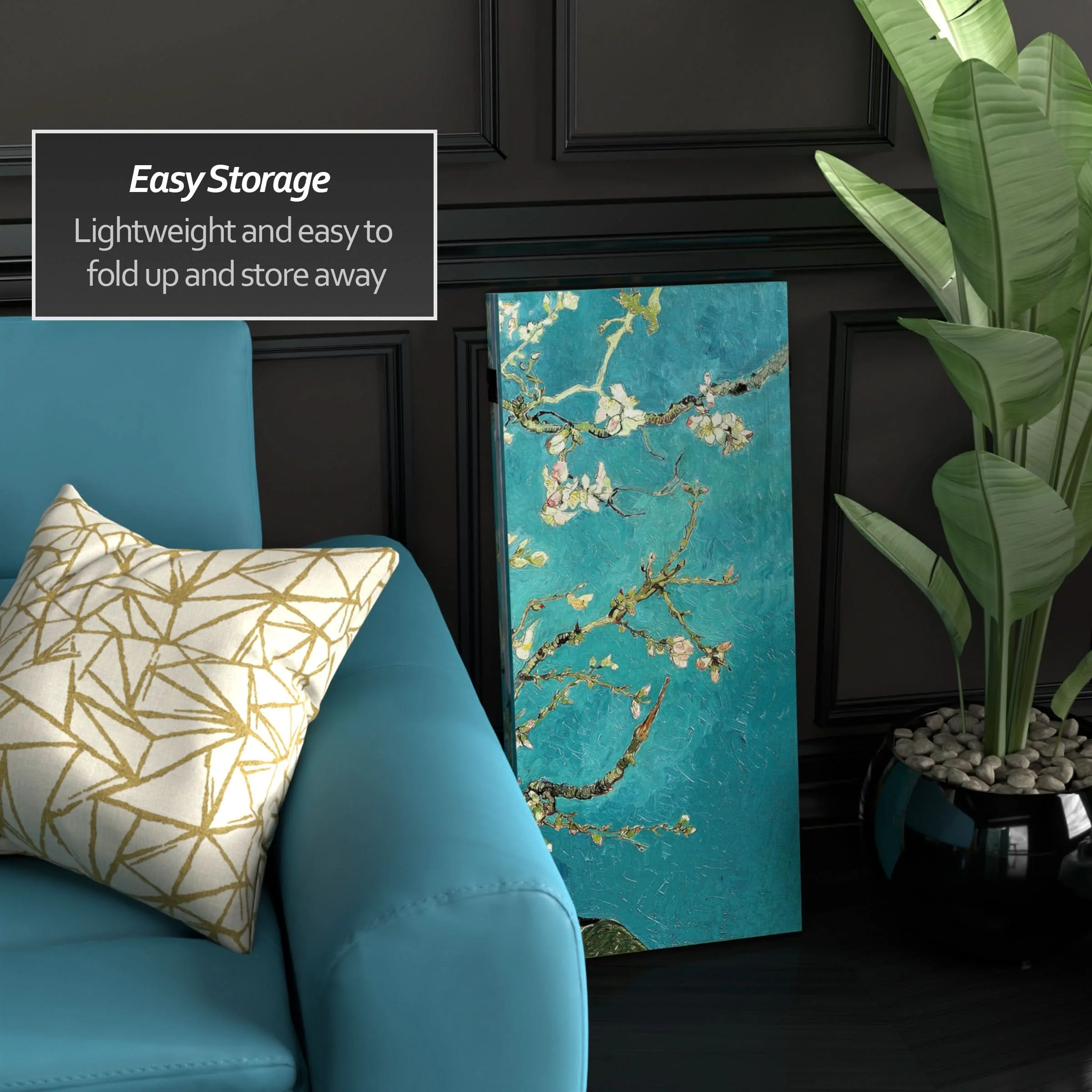 3 ft. Short Double Sided Works of Van Gogh Canvas Folding Screen - Almond Blossoms/Wheat Field - Image 3