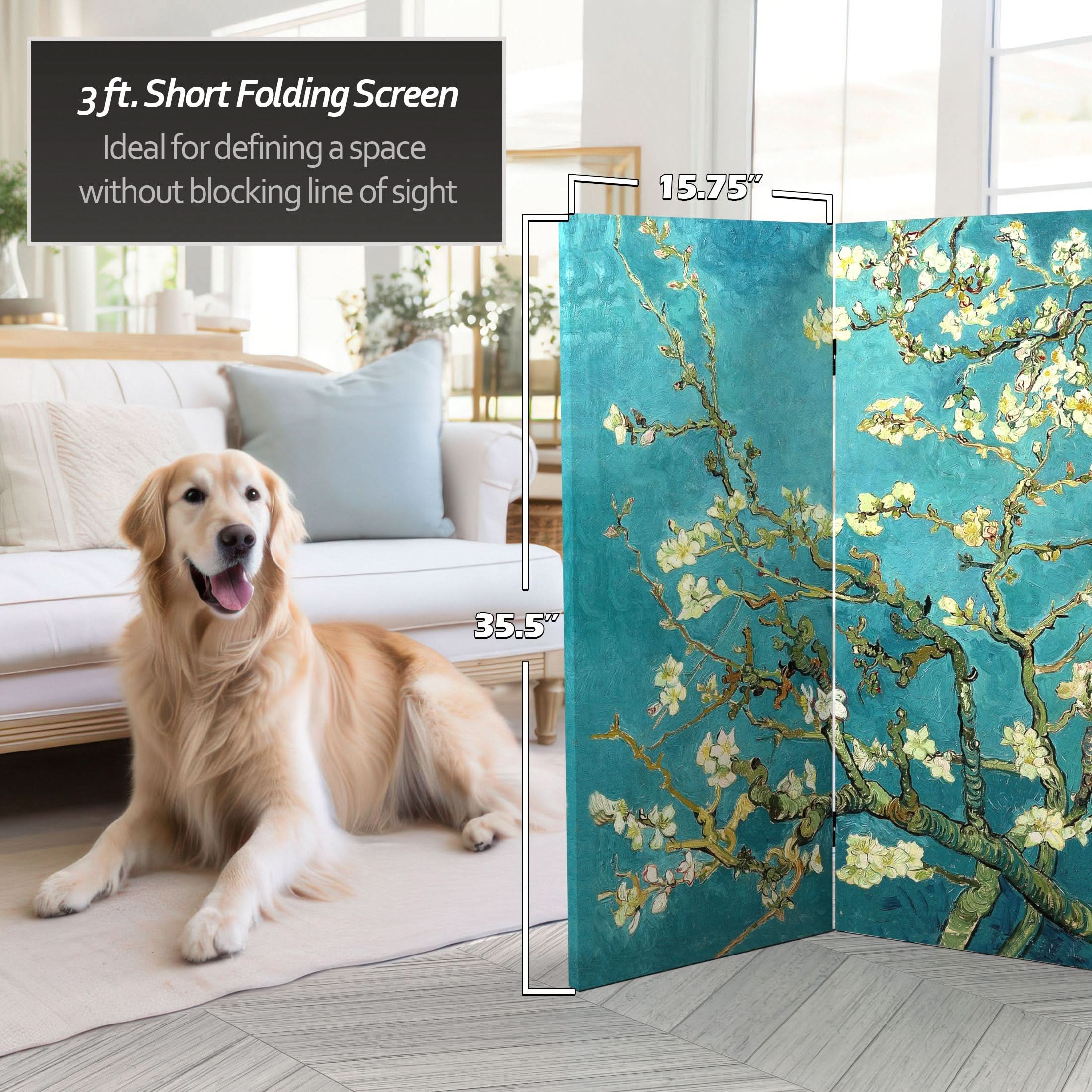 3 ft. Short Double Sided Works of Van Gogh Canvas Folding Screen - Almond Blossoms/Wheat Field - Image 5