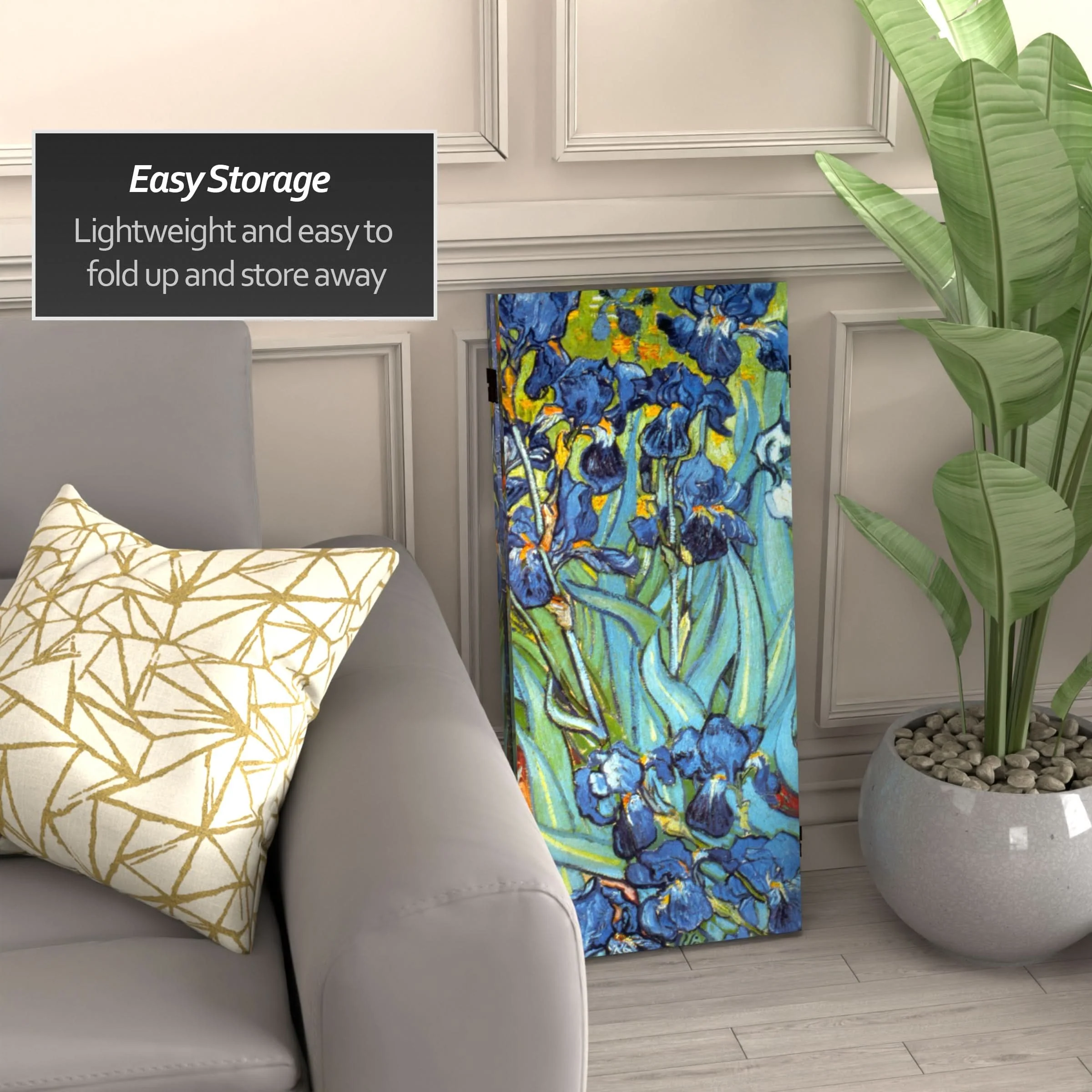 3 ft. Short Double Sided Works of Van Gogh Canvas Folding Screen - Irises/Starry Night Over Rhone - Image 3