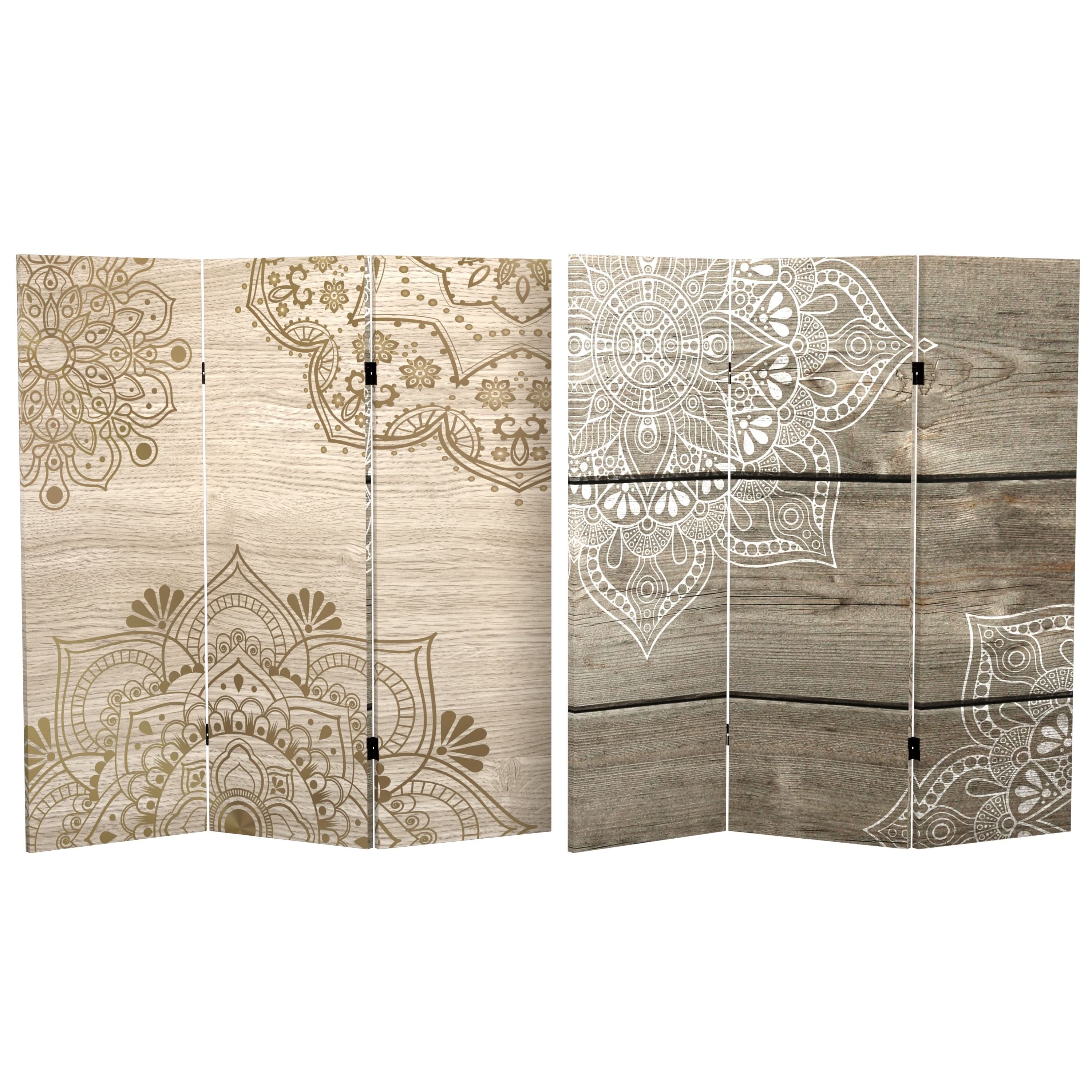 4 ft. Short Double Sided Mandala on Oak Canvas Folding Screen