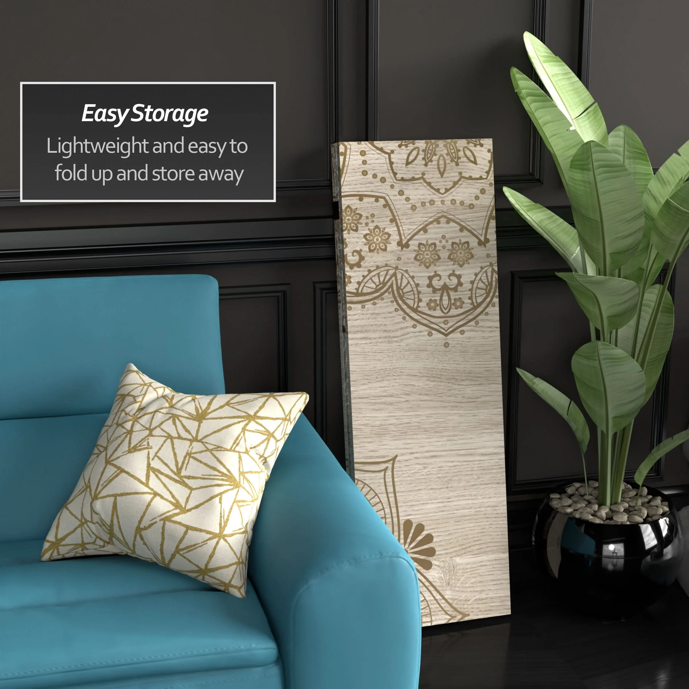 4 ft. Short Double Sided Mandala on Oak Canvas Folding Screen - Image 3