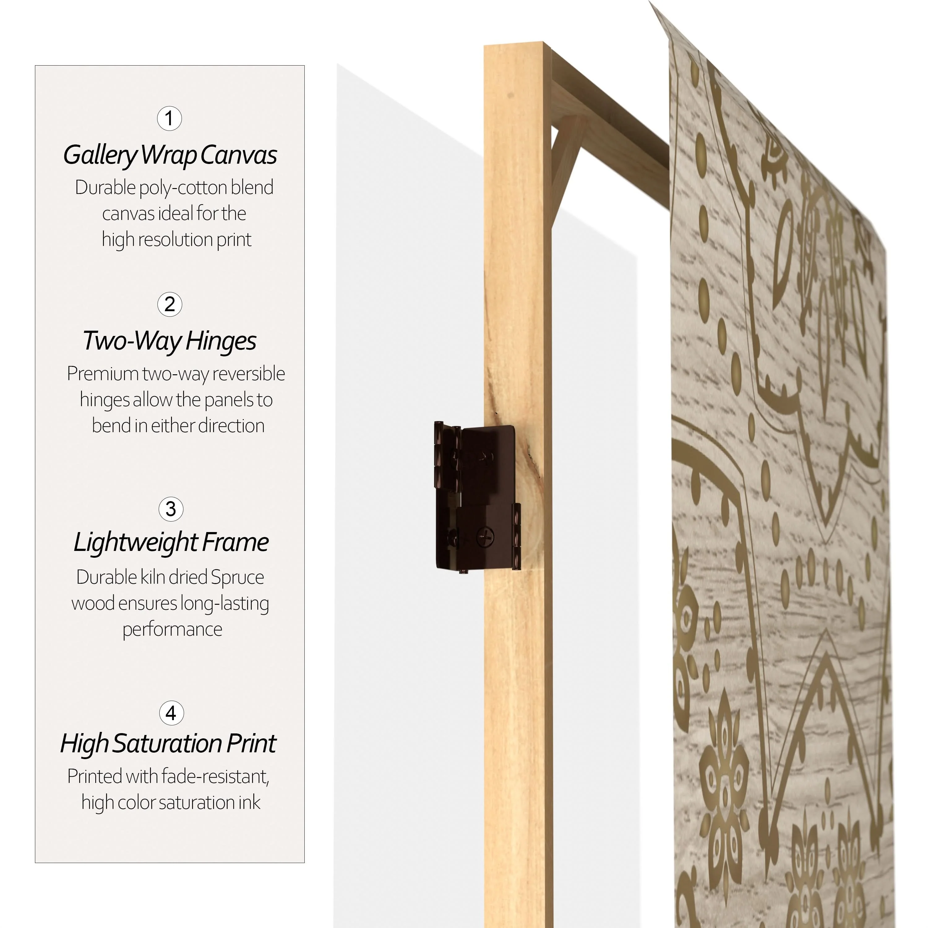 4 ft. Short Double Sided Mandala on Oak Canvas Folding Screen - Image 4