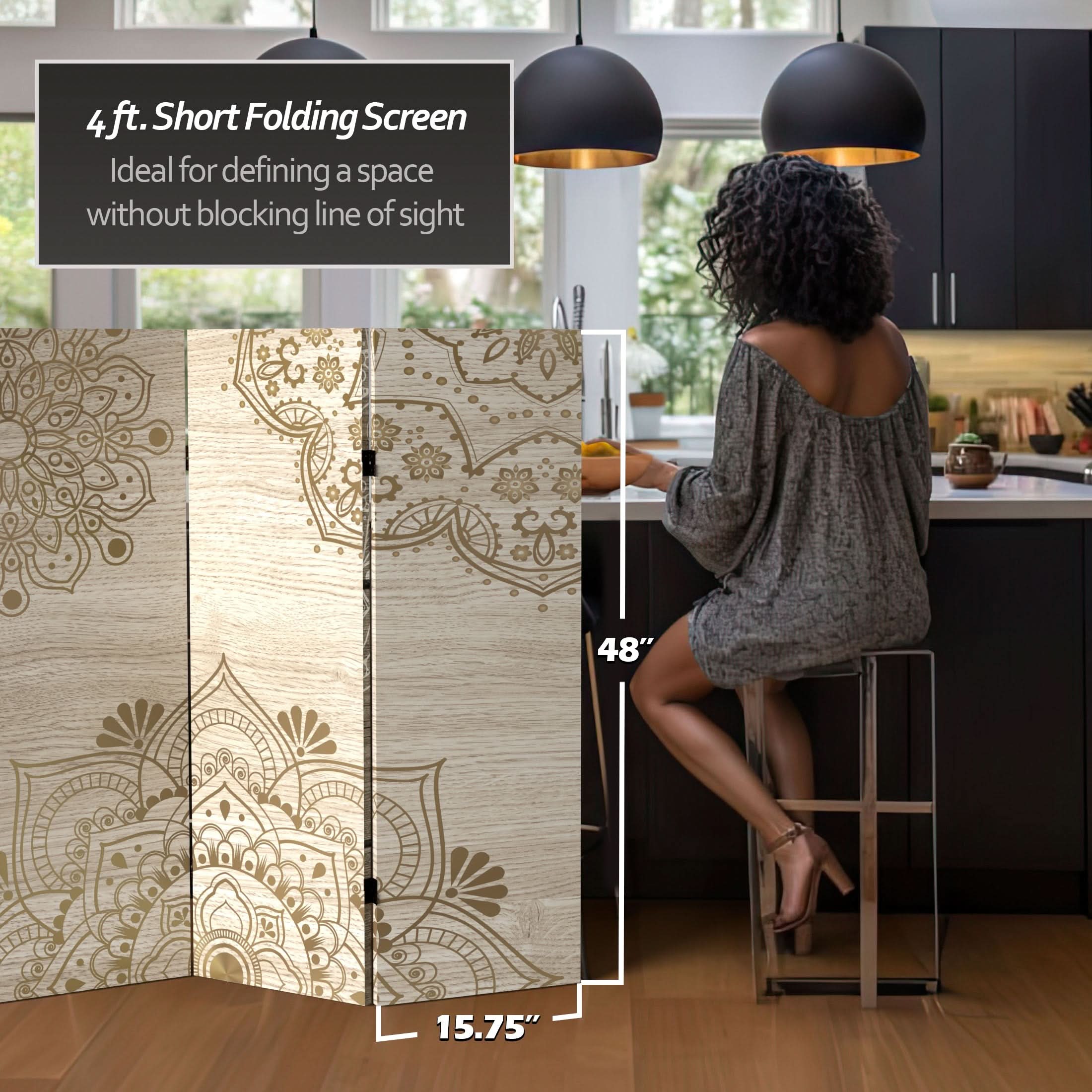 4 ft. Short Double Sided Mandala on Oak Canvas Folding Screen - Image 5