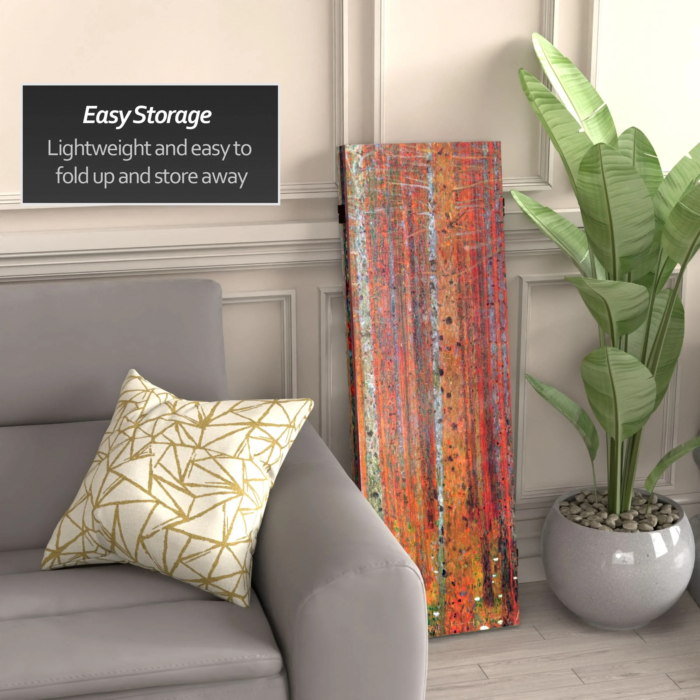 4 ft. Short Double Sided Works of Klimt Canvas Folding Screen - Tannenwald/Farm Garden - Image 3