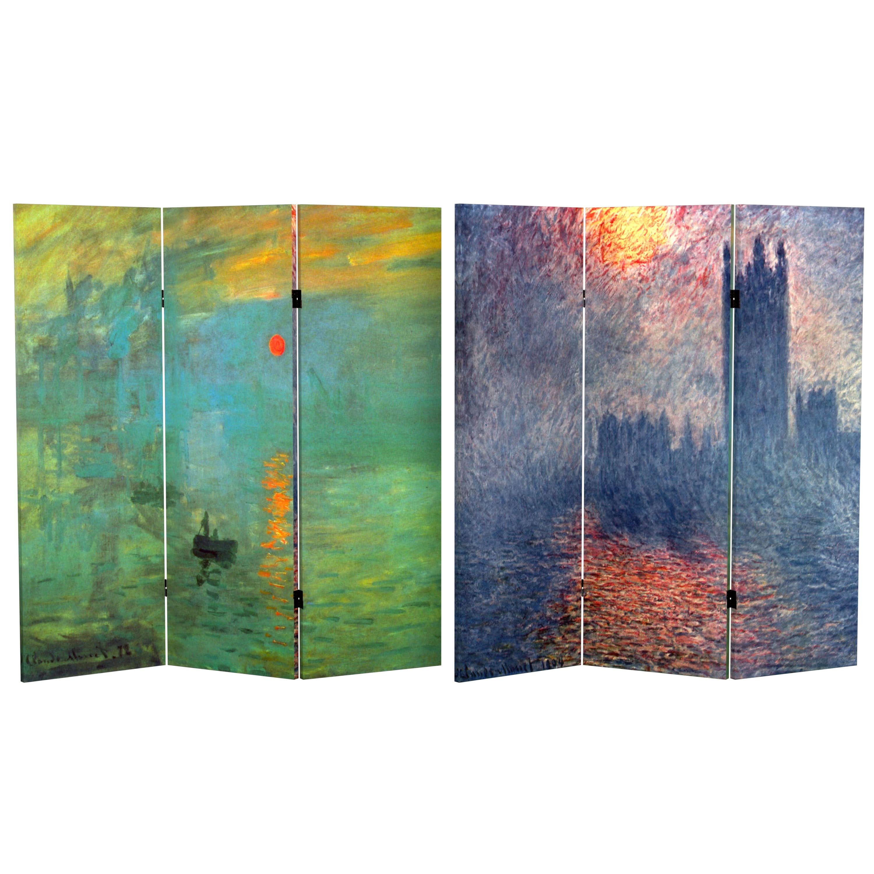 4 ft. Short Double Sided Works of Monet Canvas Folding Screen - Impression Sunrise/Houses of Parliament
