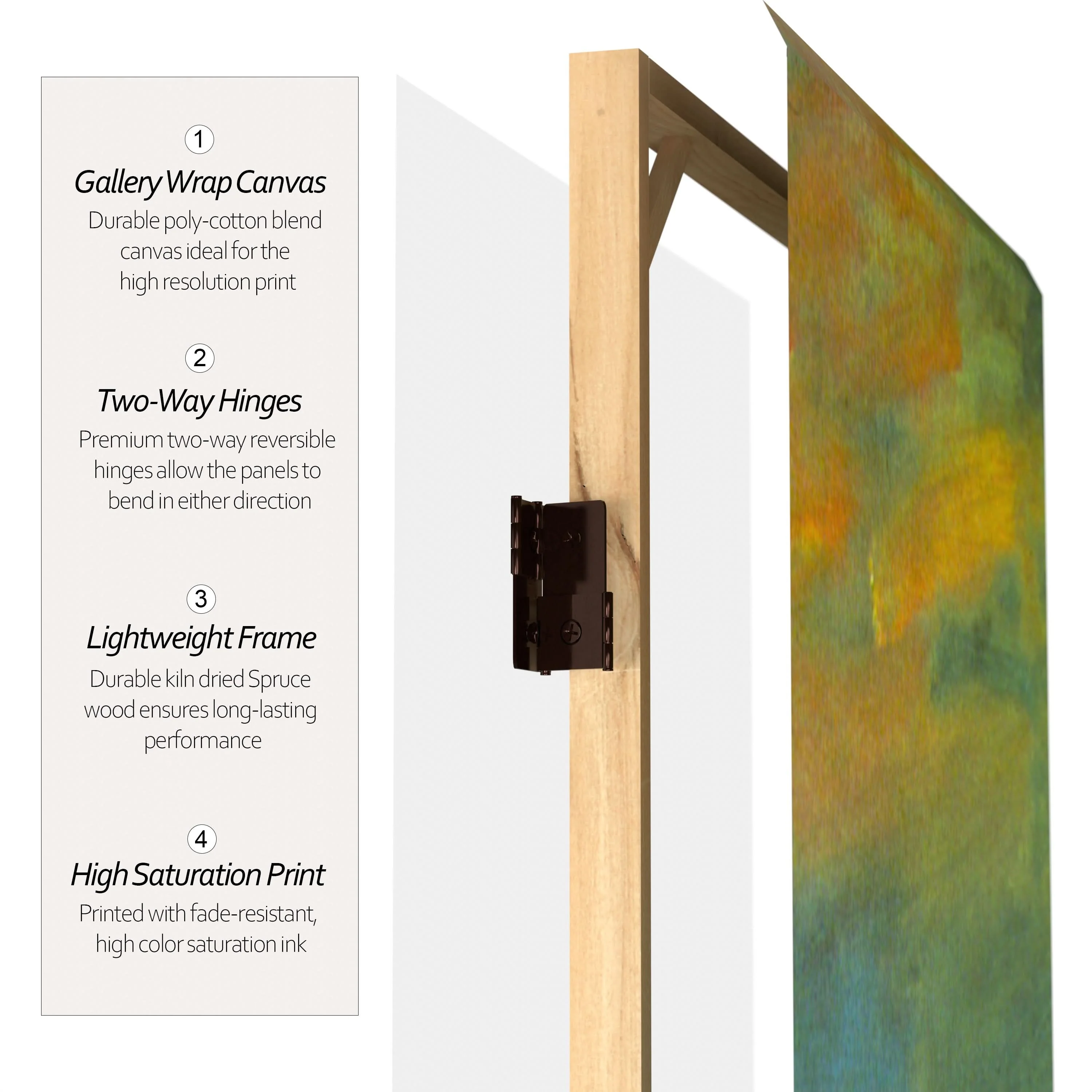 4 ft. Short Double Sided Works of Monet Canvas Folding Screen - Impression Sunrise/Houses of Parliament - Image 4
