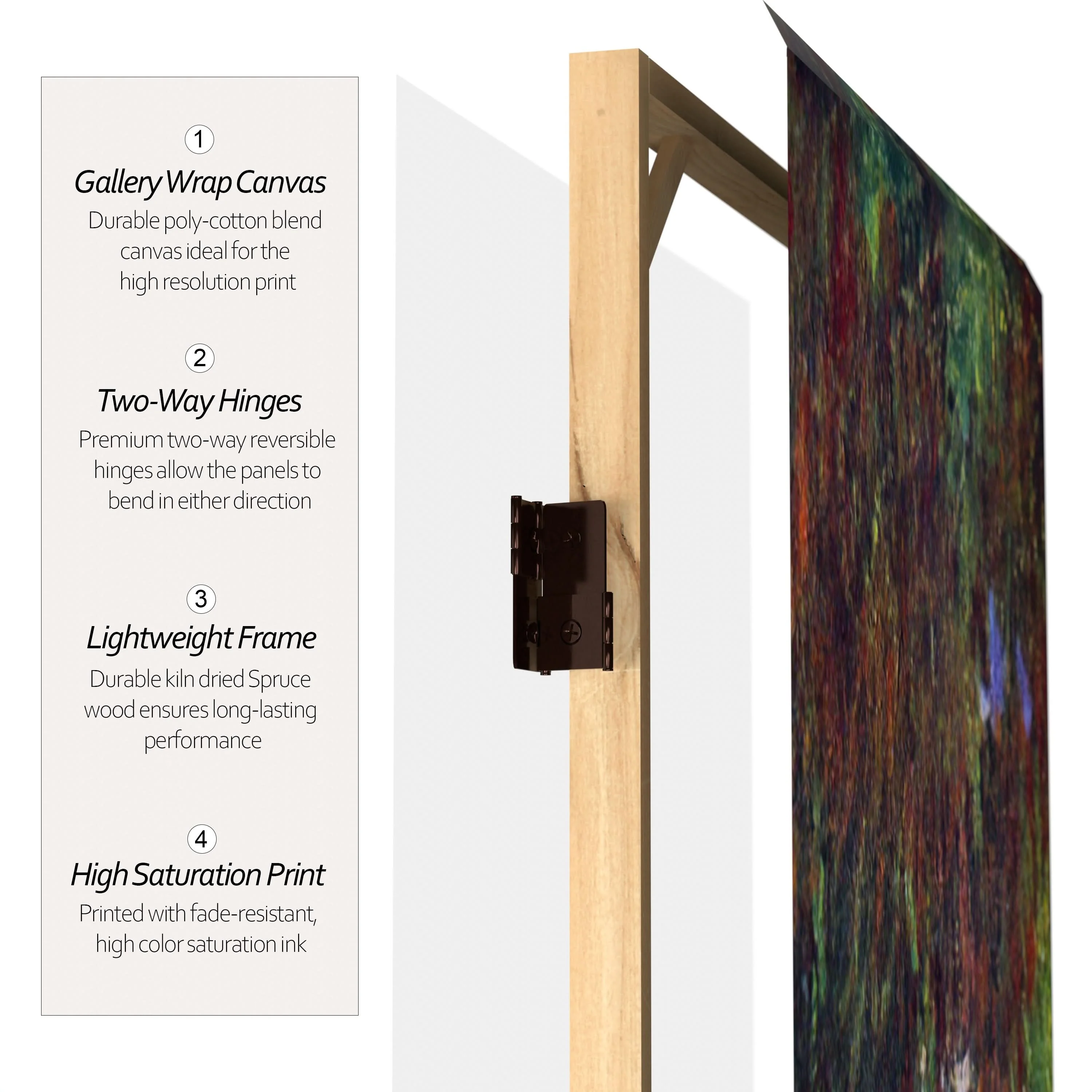 4 ft. Short Double Sided Works of Monet Canvas Folding Screen - Lilies/Garden at Giverny - Image 4
