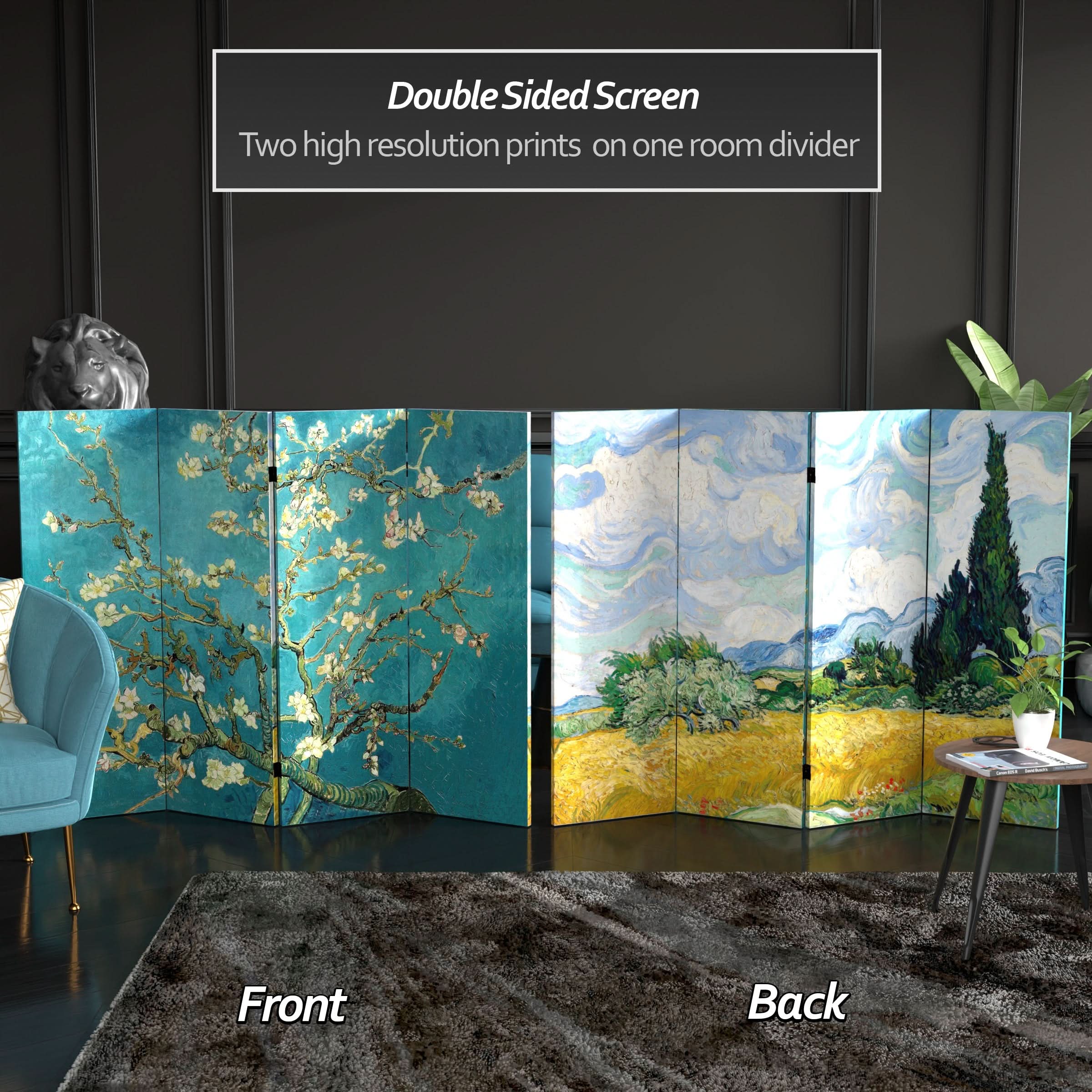4 ft. Short Double Sided Works of Van Gogh Canvas Folding Screen - Almond Blossoms/Wheat Field - Image 2