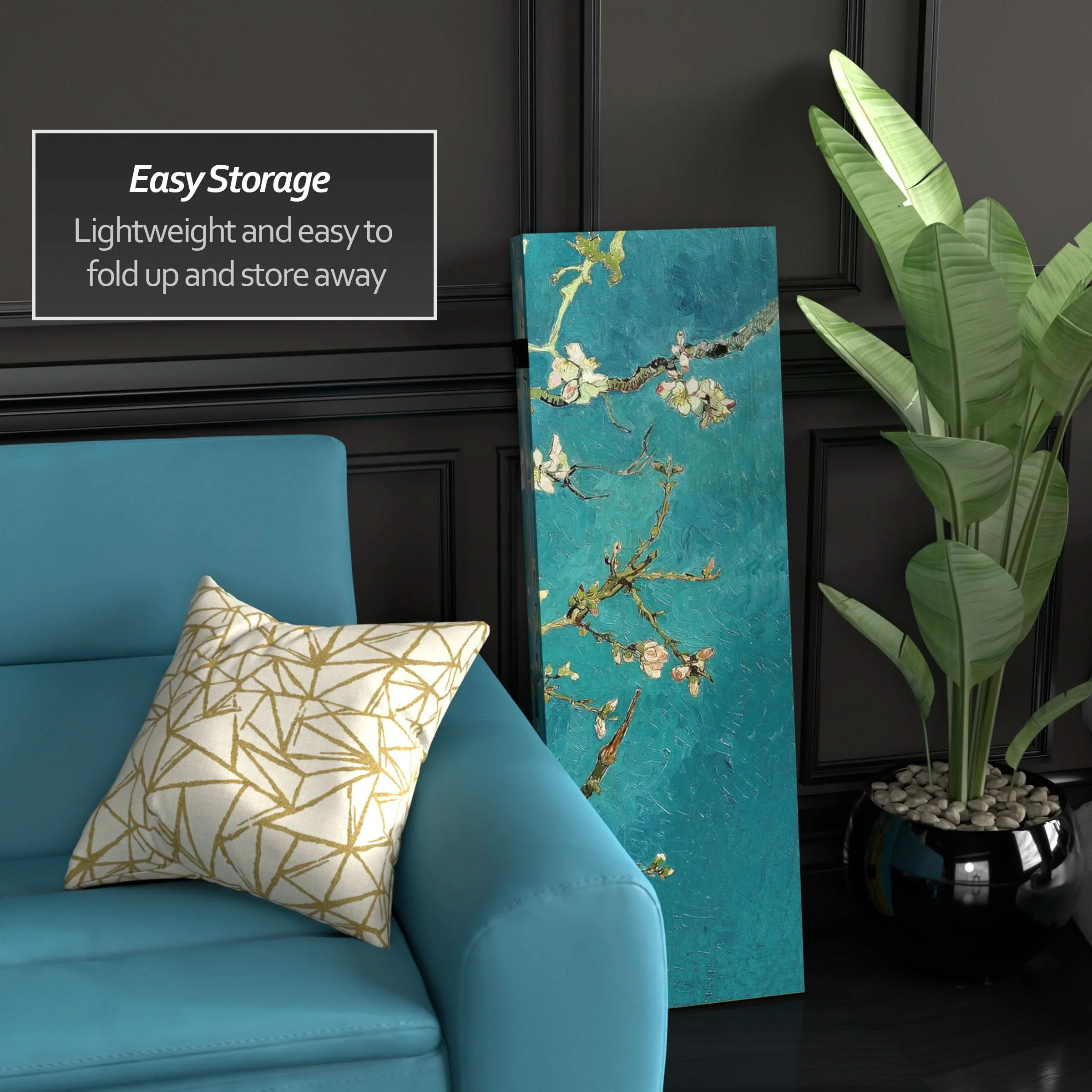 4 ft. Short Double Sided Works of Van Gogh Canvas Folding Screen - Almond Blossoms/Wheat Field - Image 3