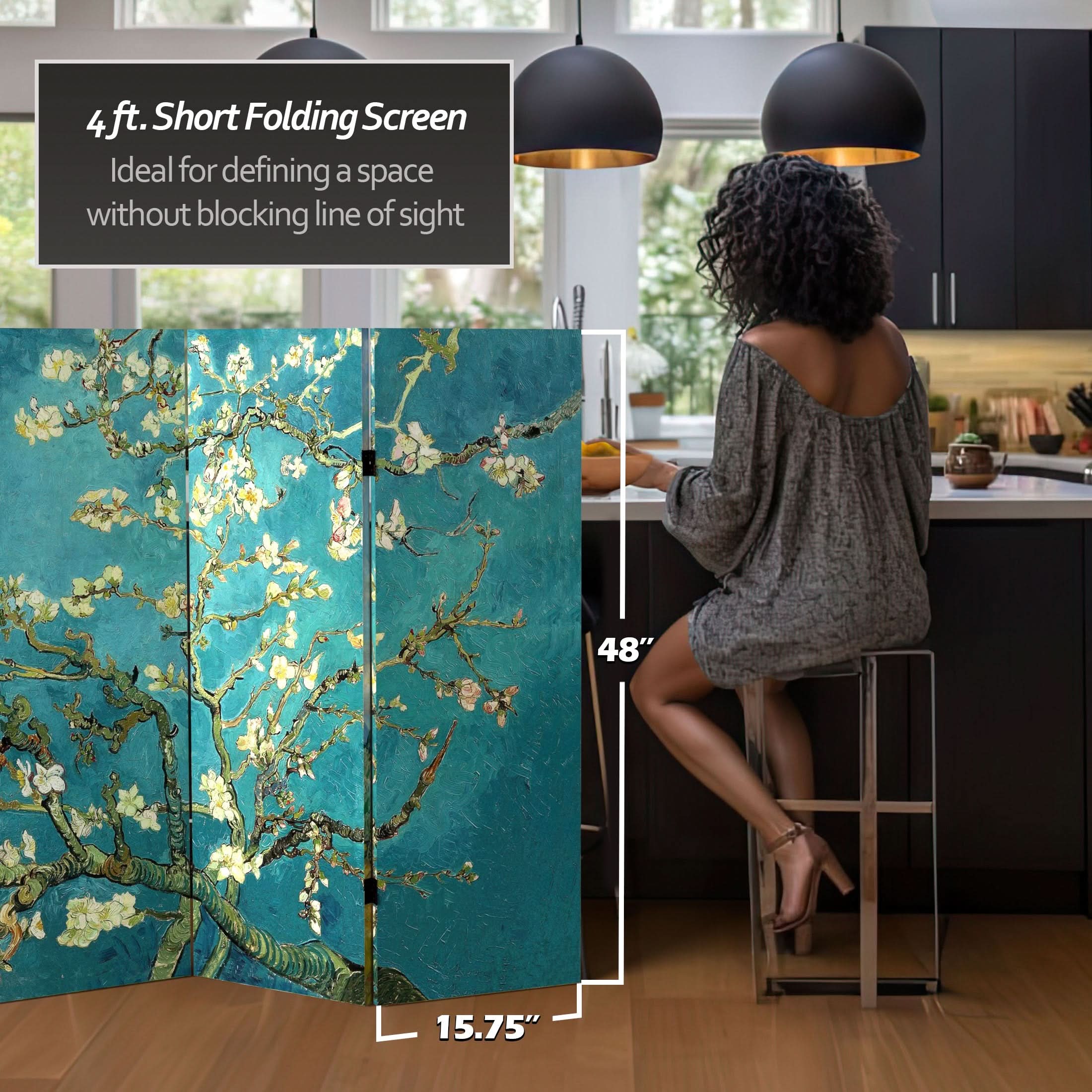 4 ft. Short Double Sided Works of Van Gogh Canvas Folding Screen - Almond Blossoms/Wheat Field - Image 5