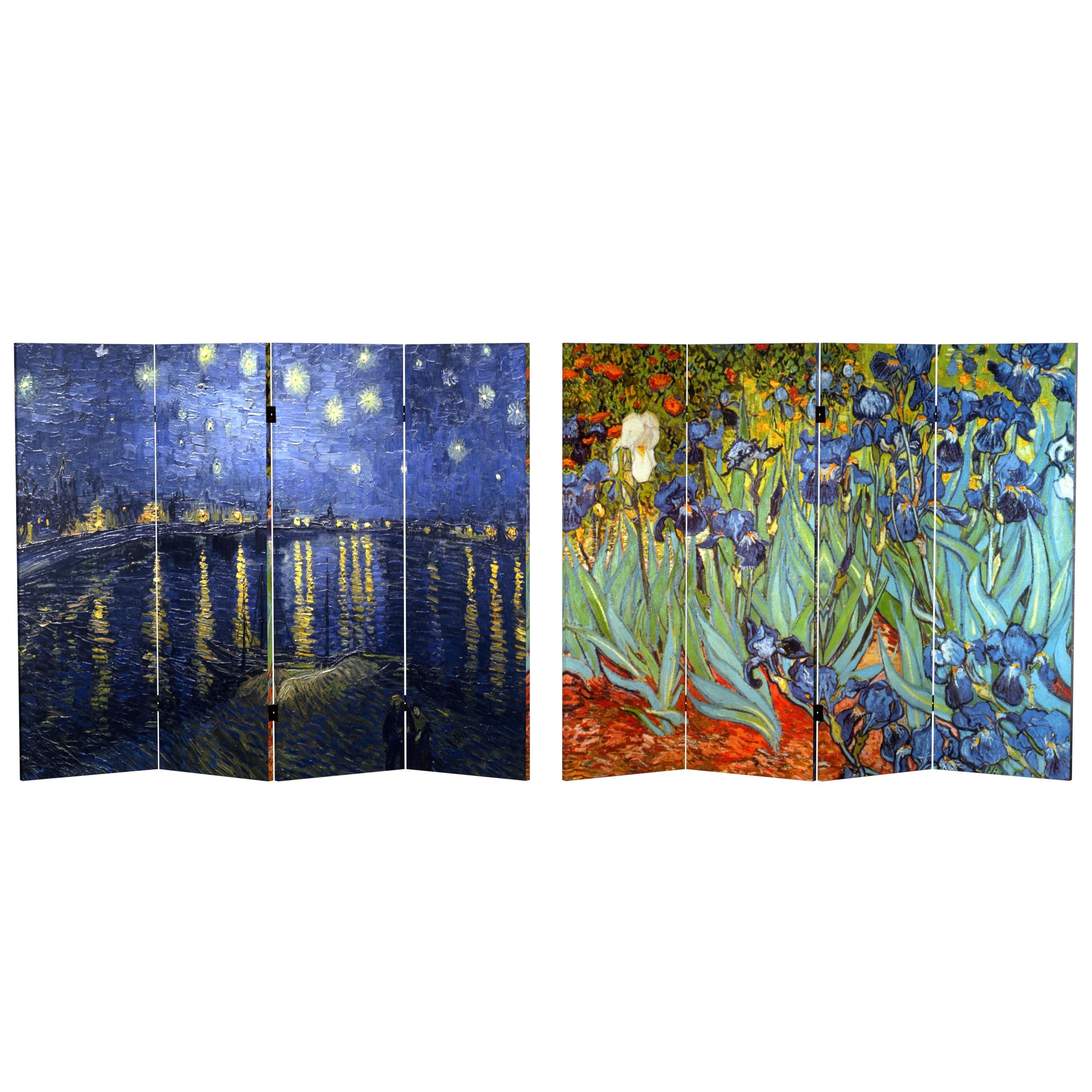 4 ft. Short Double Sided Works of Van Gogh Canvas Folding Screen - Irises/Starry Night Over Rhone