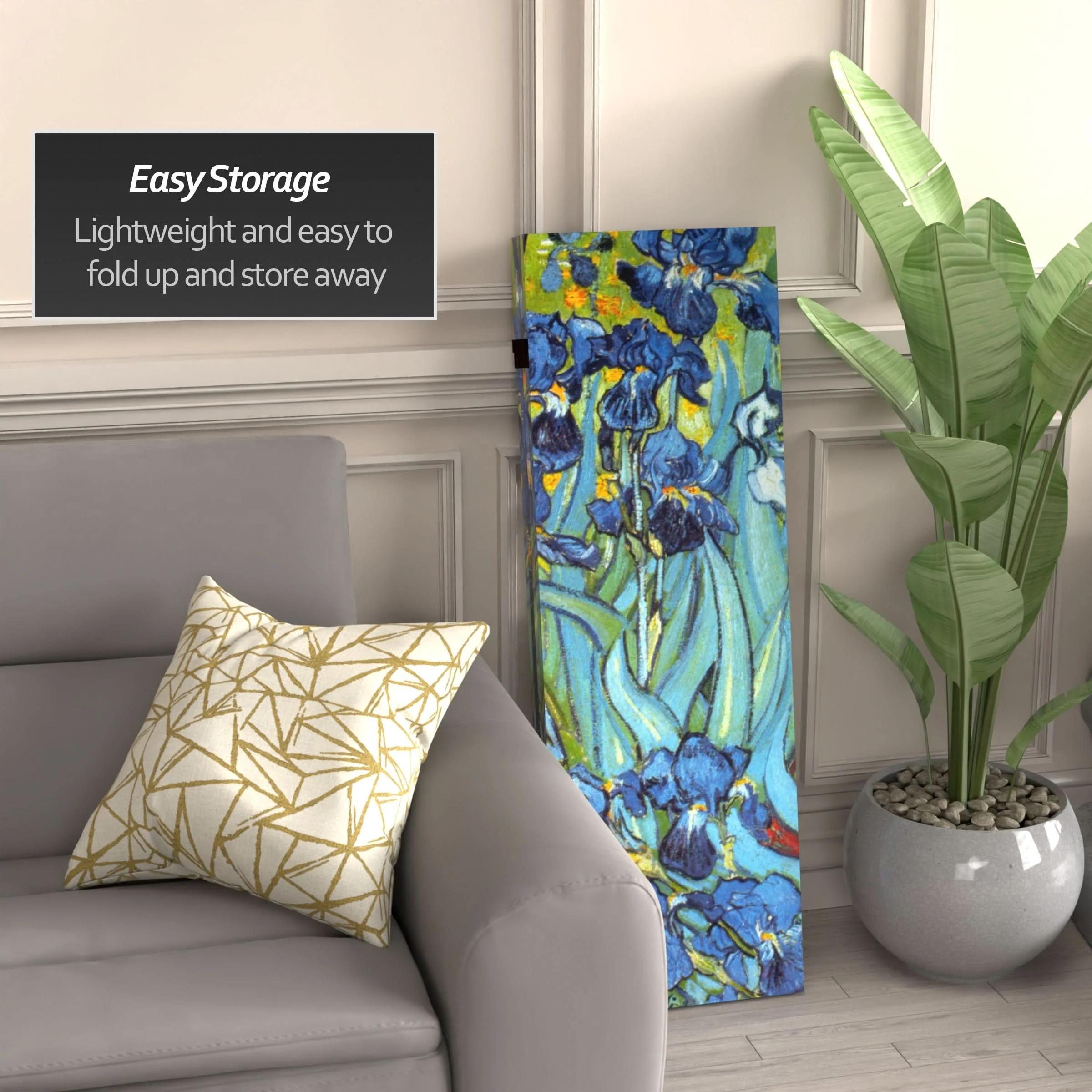 4 ft. Short Double Sided Works of Van Gogh Canvas Folding Screen - Irises/Starry Night Over Rhone - Image 3
