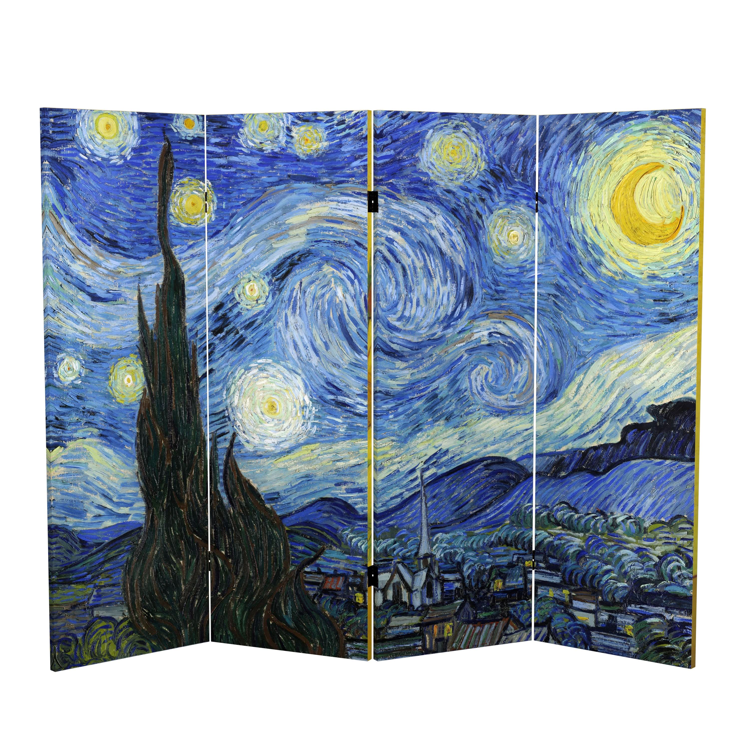 4 ft. Short Double Sided Works of Van Gogh Canvas Folding Screen - Starry Night/Sunflowers