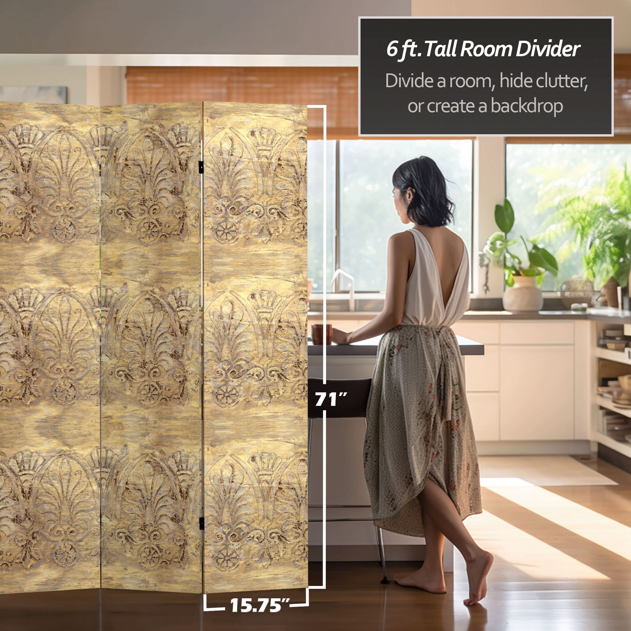 6 ft. Tall Baroque Flourish Canvas Room Divider - Image 5