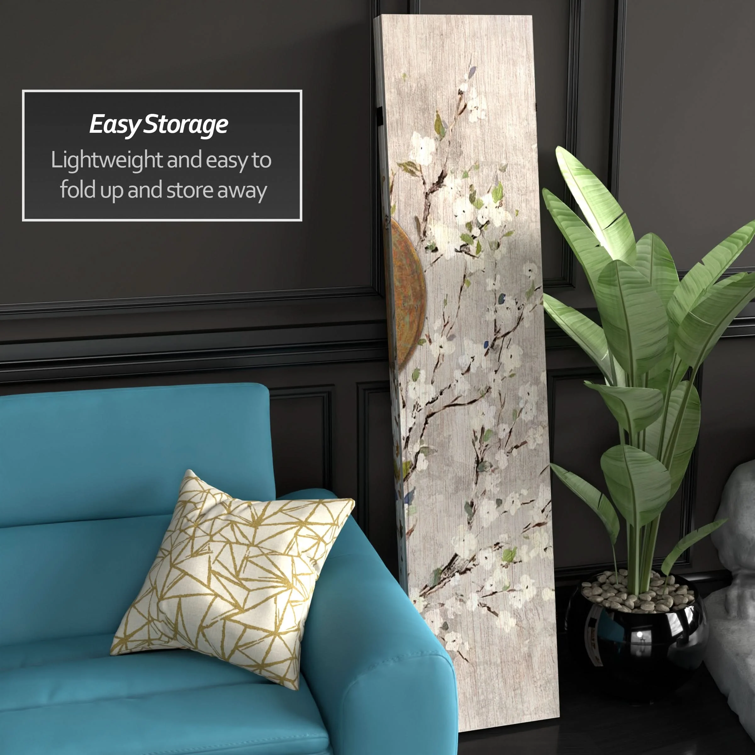 6 ft. Tall Double Sided Asian Lock Canvas Room Divider - Image 3
