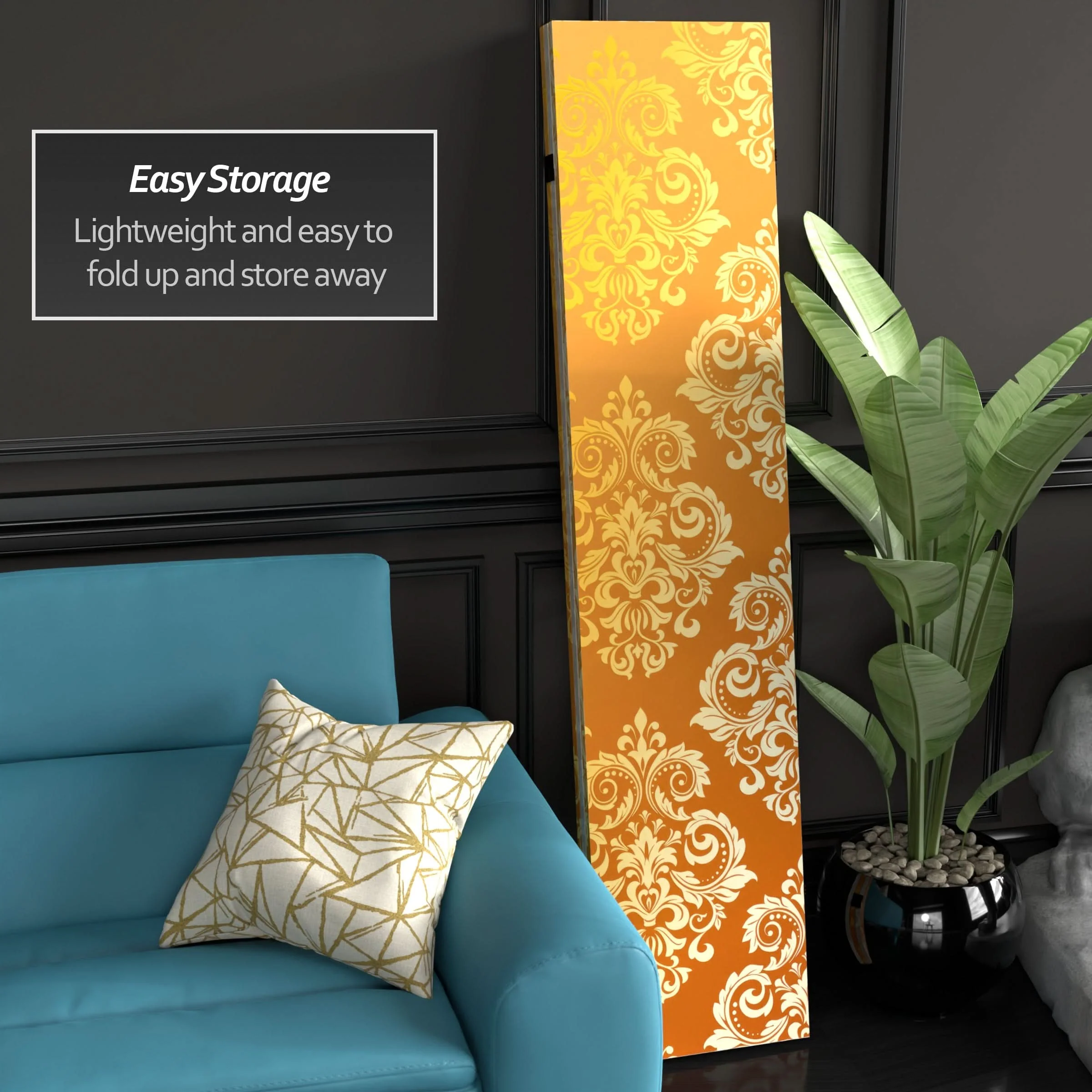 6 ft. Tall Double Sided Baroque Wallpaper Canvas Room Divider - Image 3