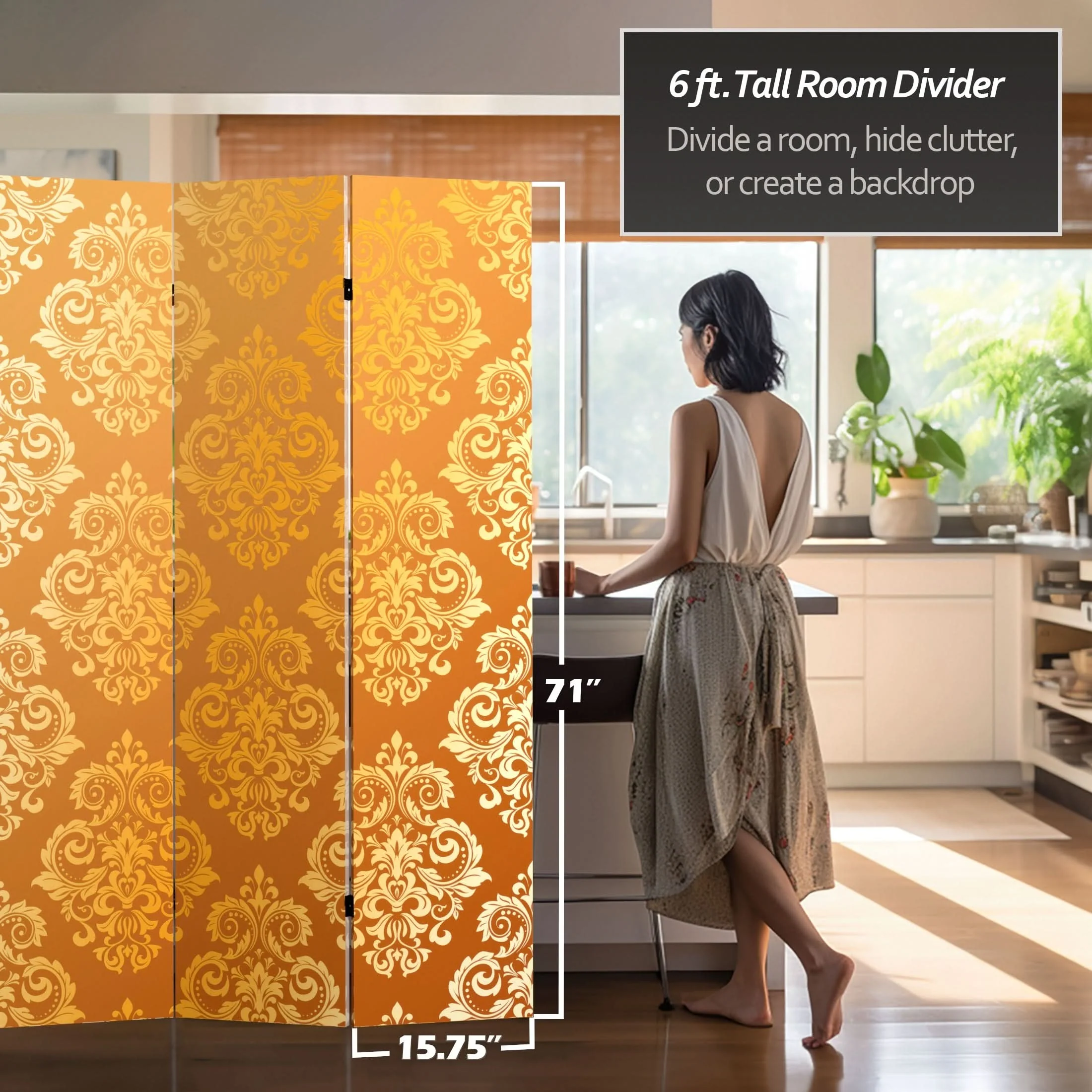 6 ft. Tall Double Sided Baroque Wallpaper Canvas Room Divider - Image 5