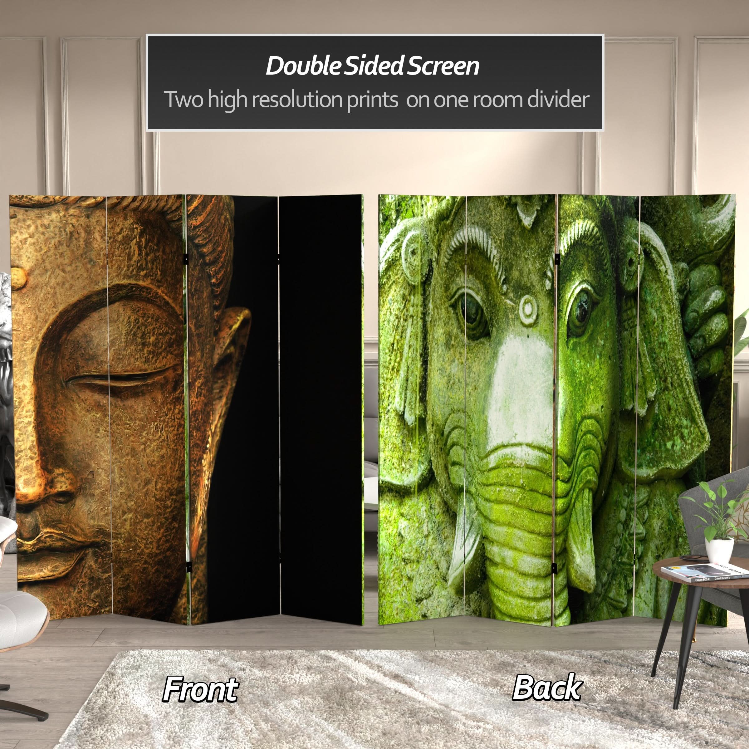 6 ft. Tall Double Sided Buddha and Ganesh Canvas Room Divider - Image 2