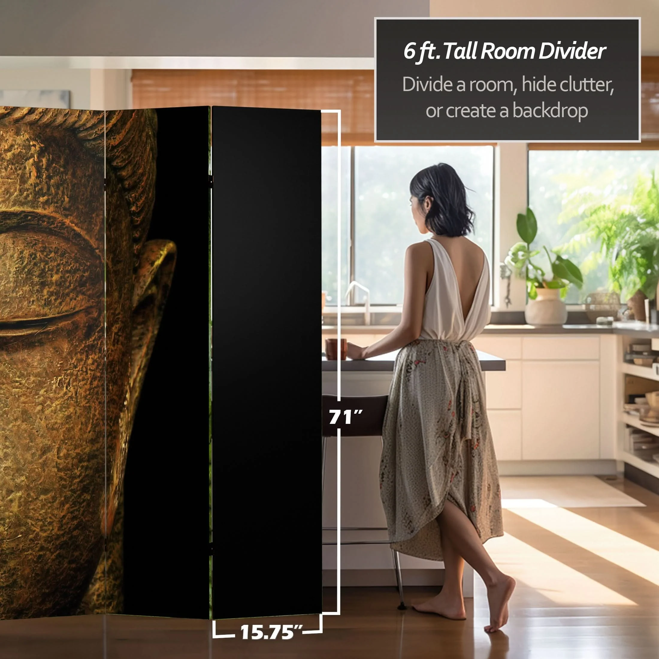 6 ft. Tall Double Sided Buddha and Ganesh Canvas Room Divider - Image 5