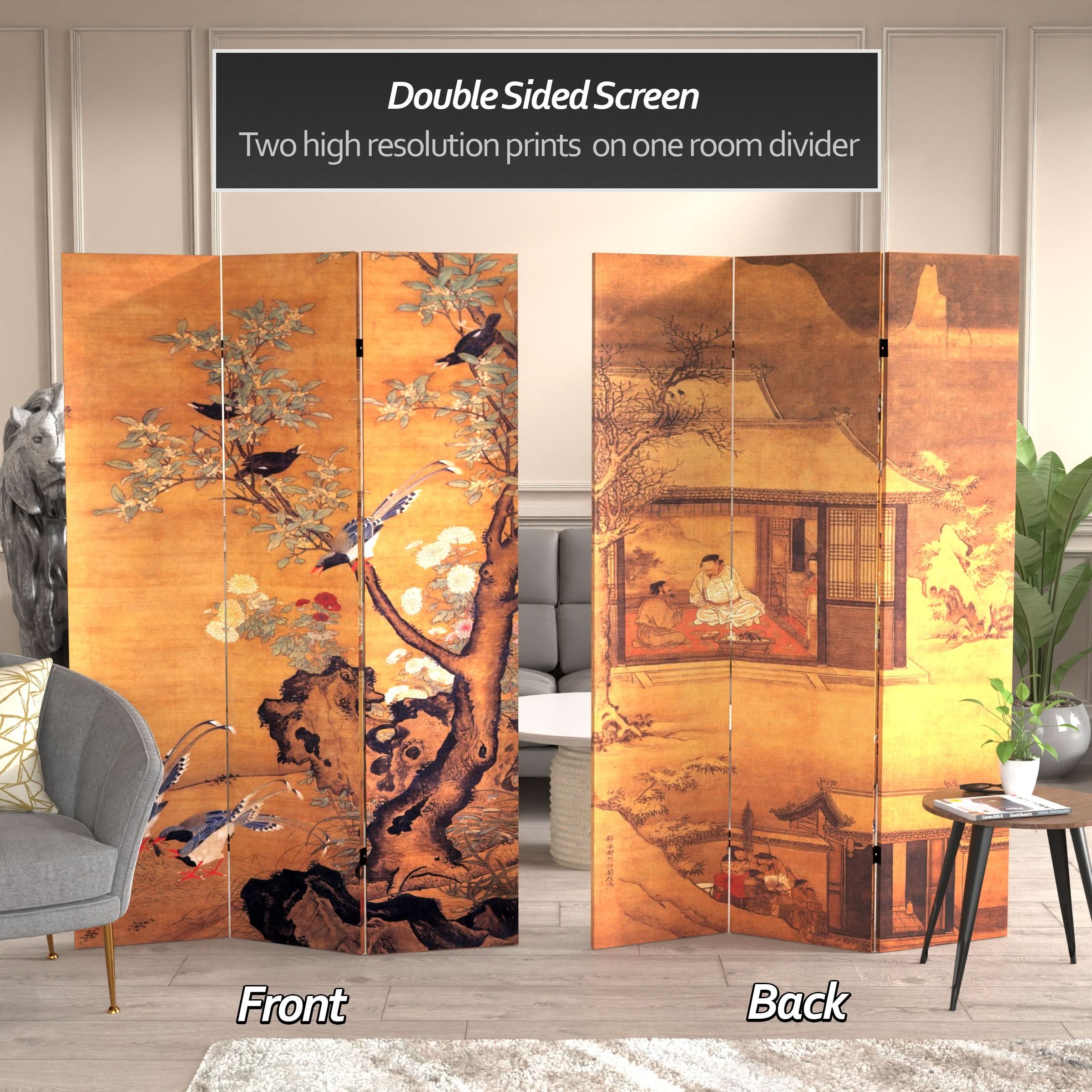 6 ft. Tall Double Sided Chinese Landscapes Canvas Room Divider - Image 2