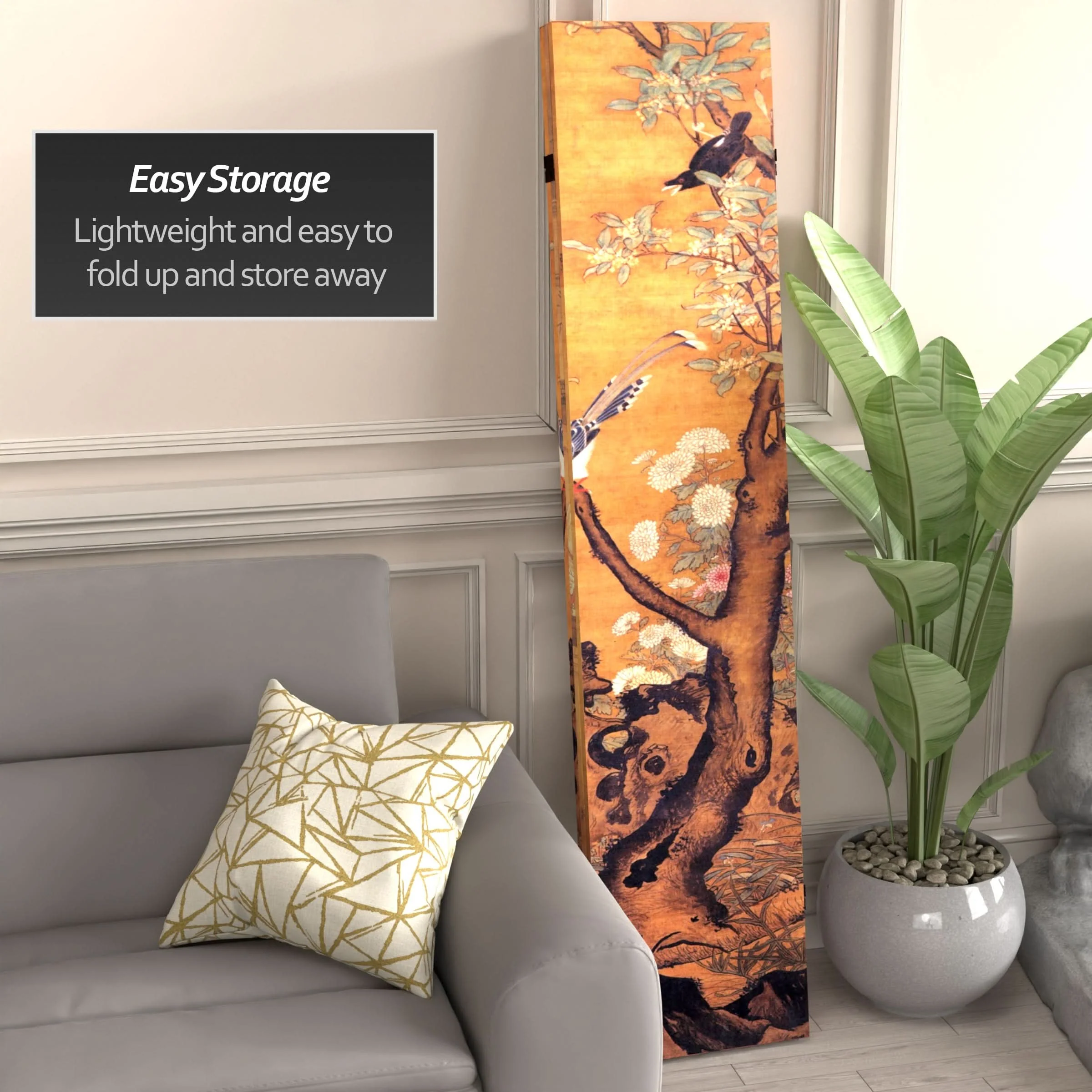 6 ft. Tall Double Sided Chinese Landscapes Canvas Room Divider - Image 3