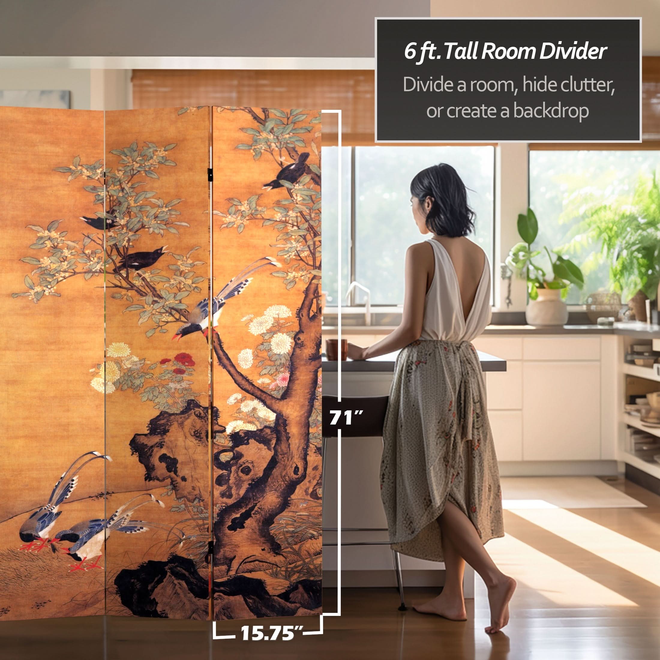 6 ft. Tall Double Sided Chinese Landscapes Canvas Room Divider - Image 5