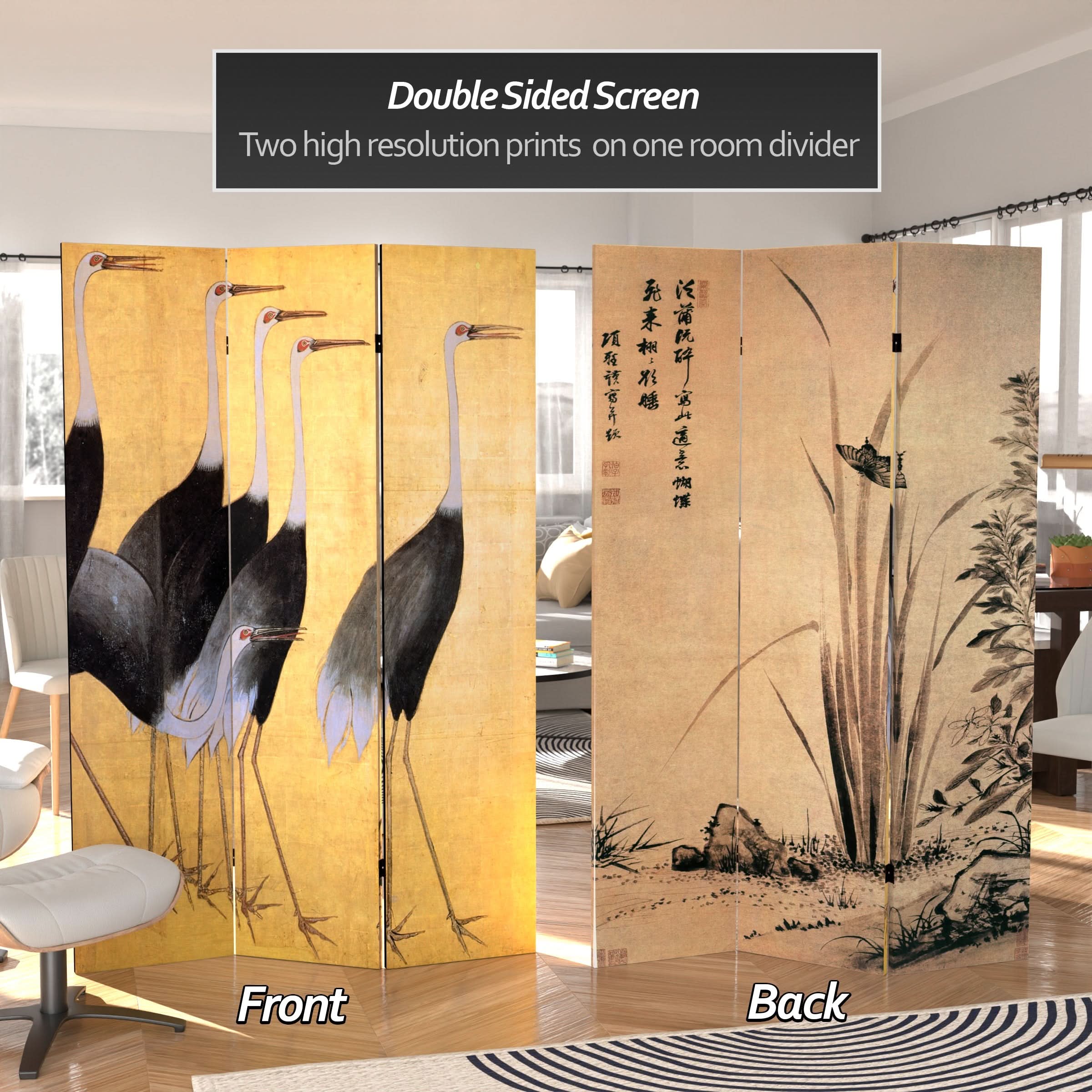 6 ft. Tall Double Sided Cranes Room Divider - Image 2