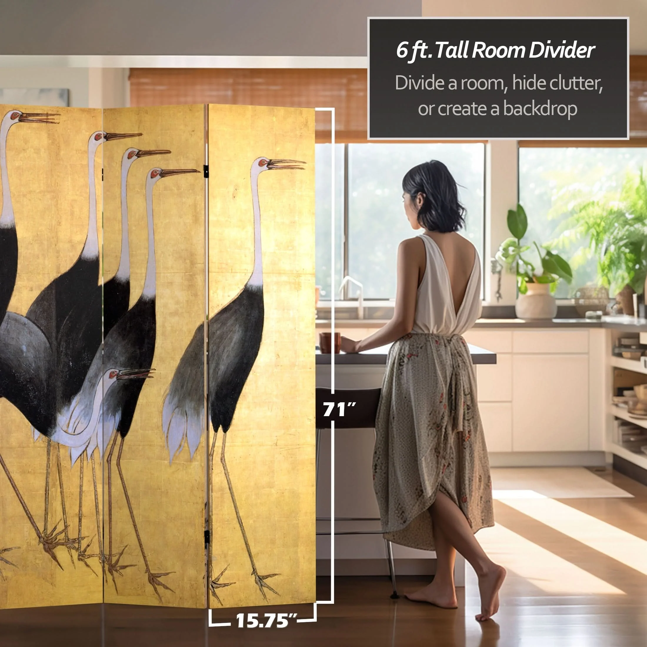 6 ft. Tall Double Sided Cranes Room Divider - Image 5