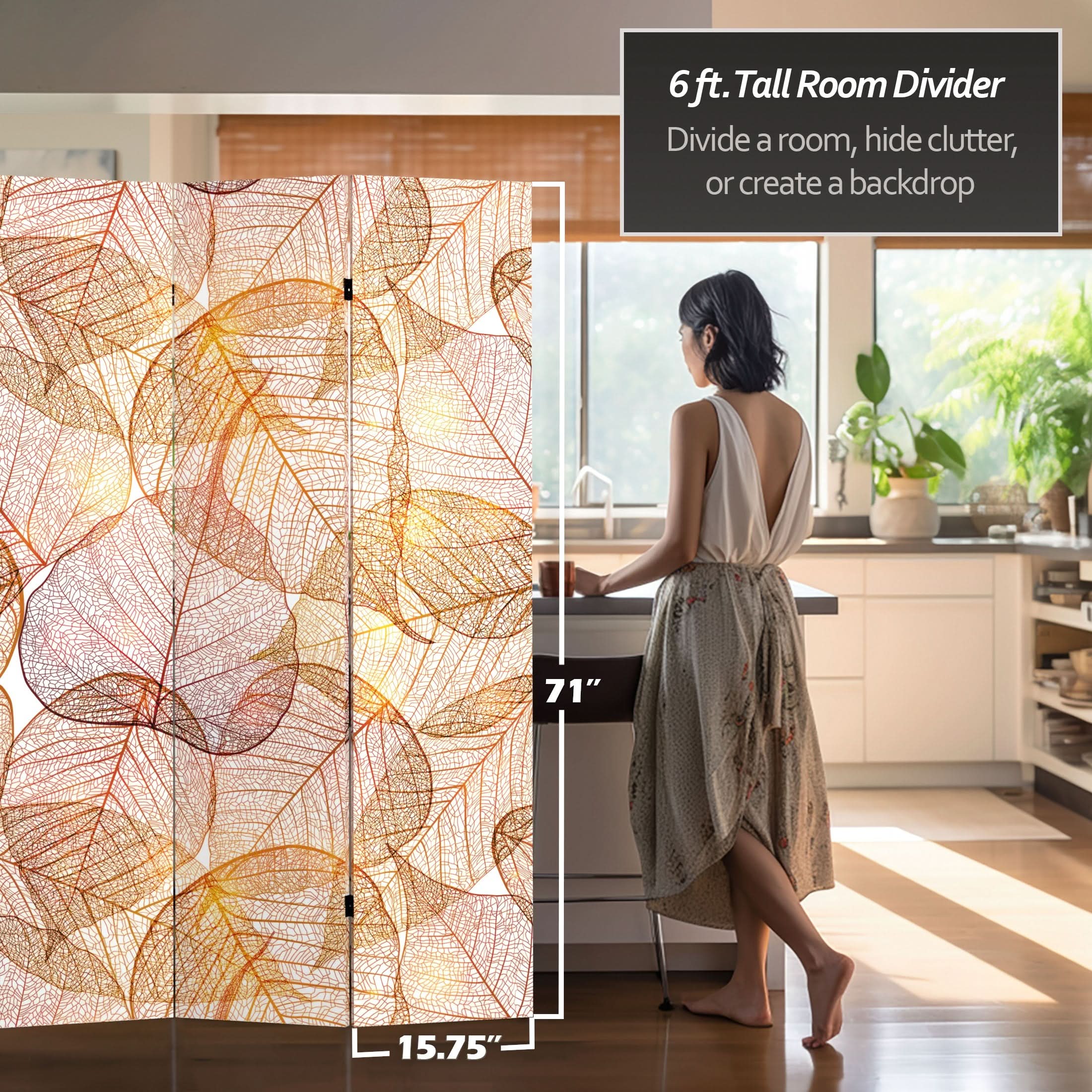 6 ft. Tall Double Sided Ethereal Leaves Canvas Room Divider - Image 5