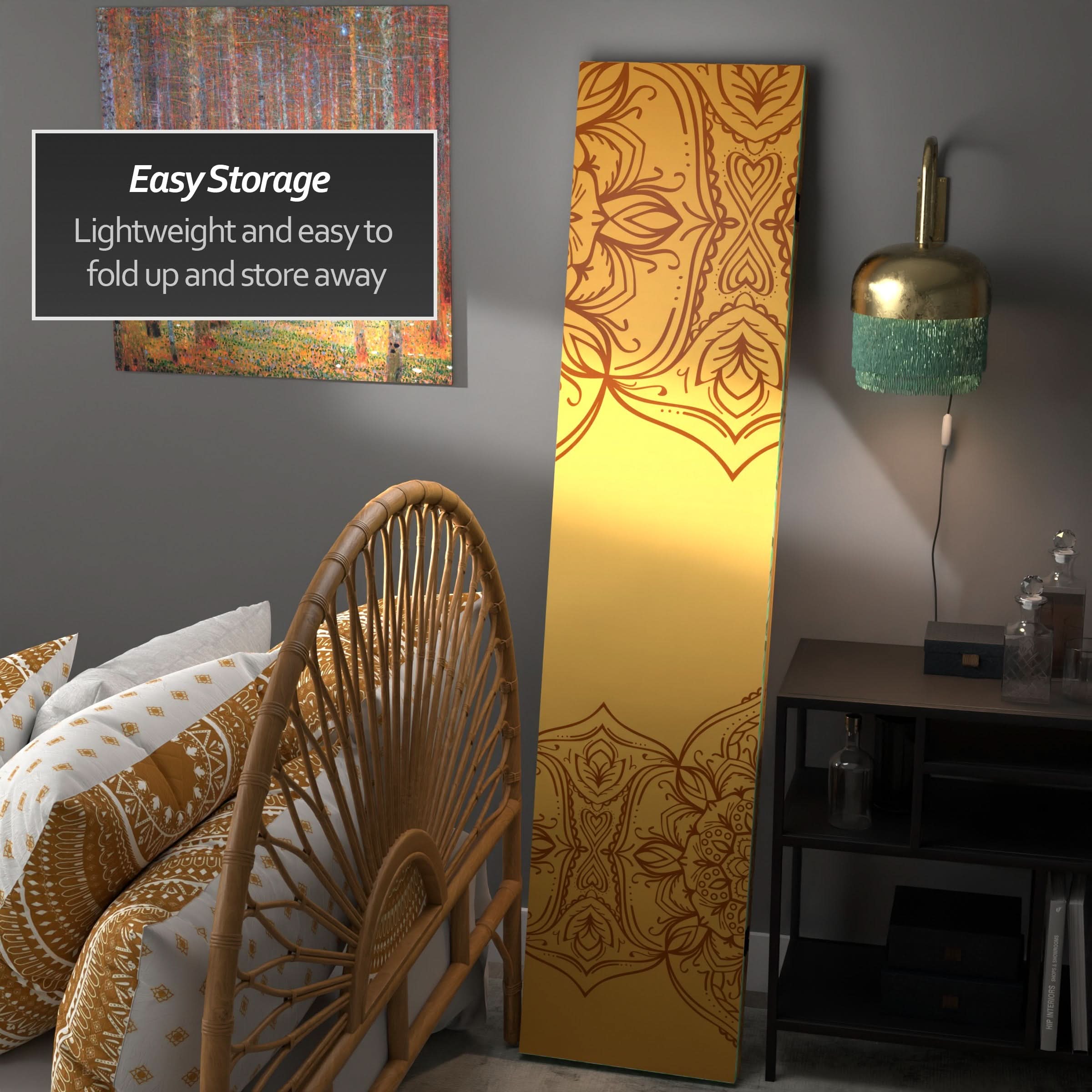6 ft. Tall Double Sided Gold and Green Mandalas Canvas Room Divider - Image 3