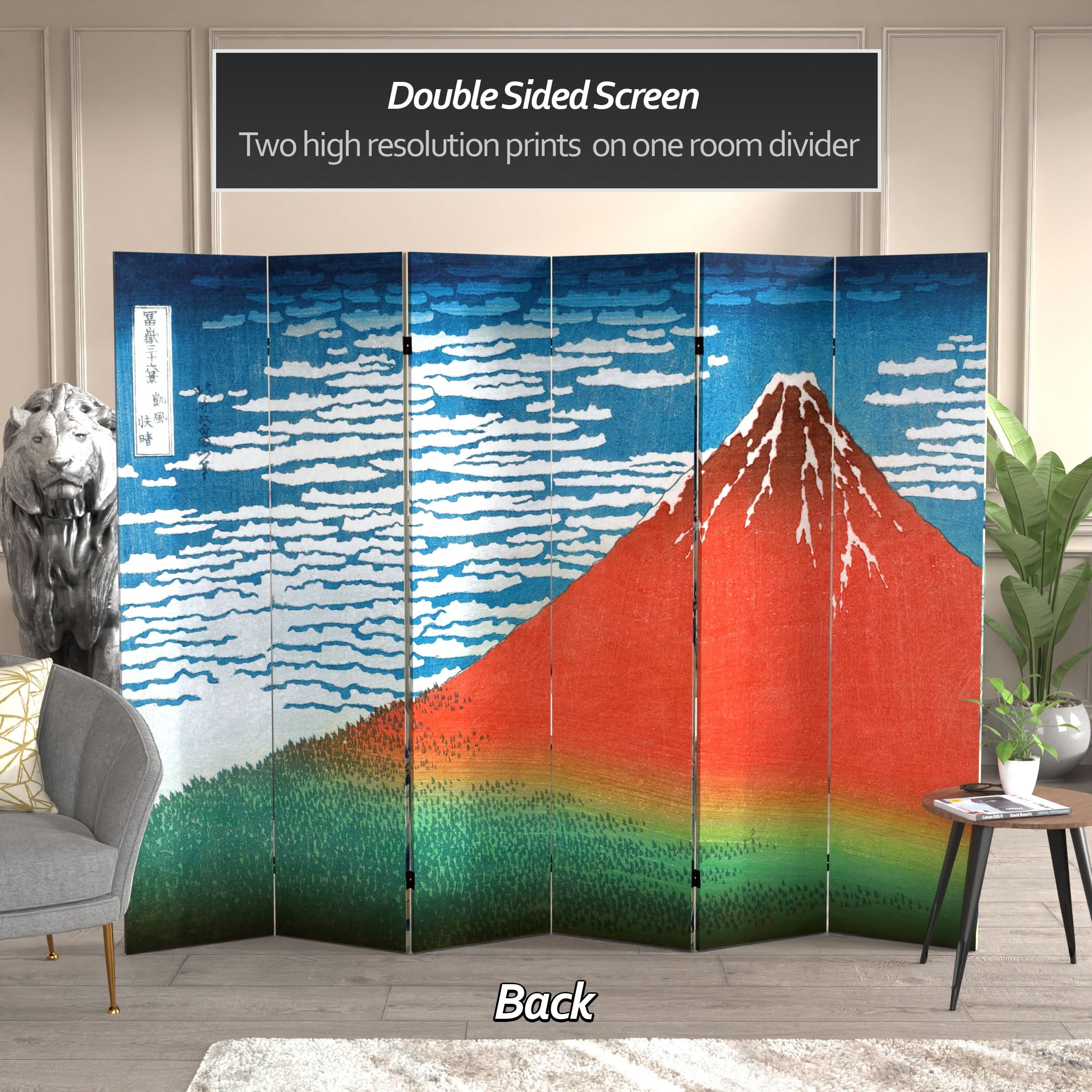 6 ft. Tall Double Sided Hokusai Room Divider - Great Wave/Red Fuji - Image 3