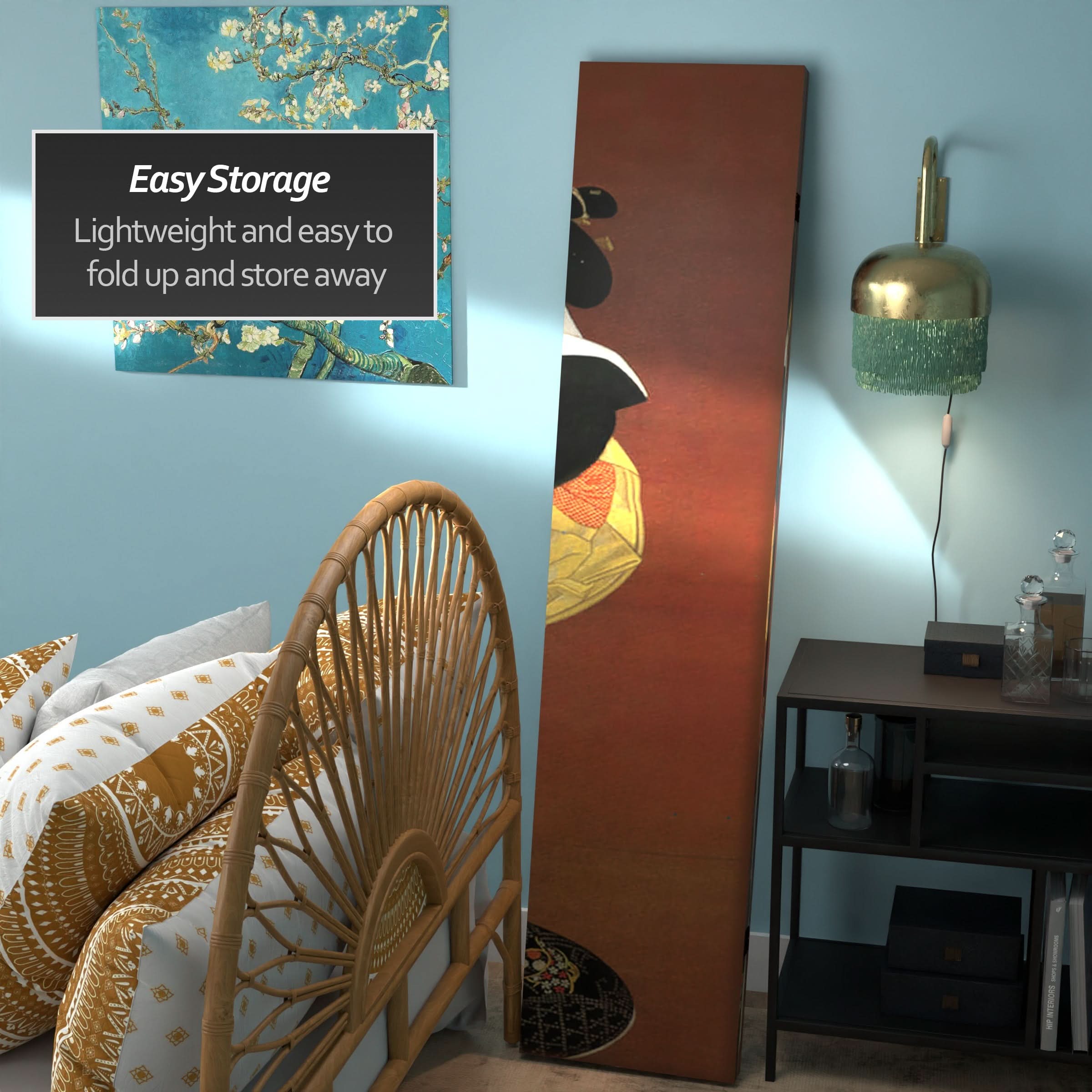 6 ft. Tall Double Sided Japanese Ladies Canvas Room Divider - Image 3