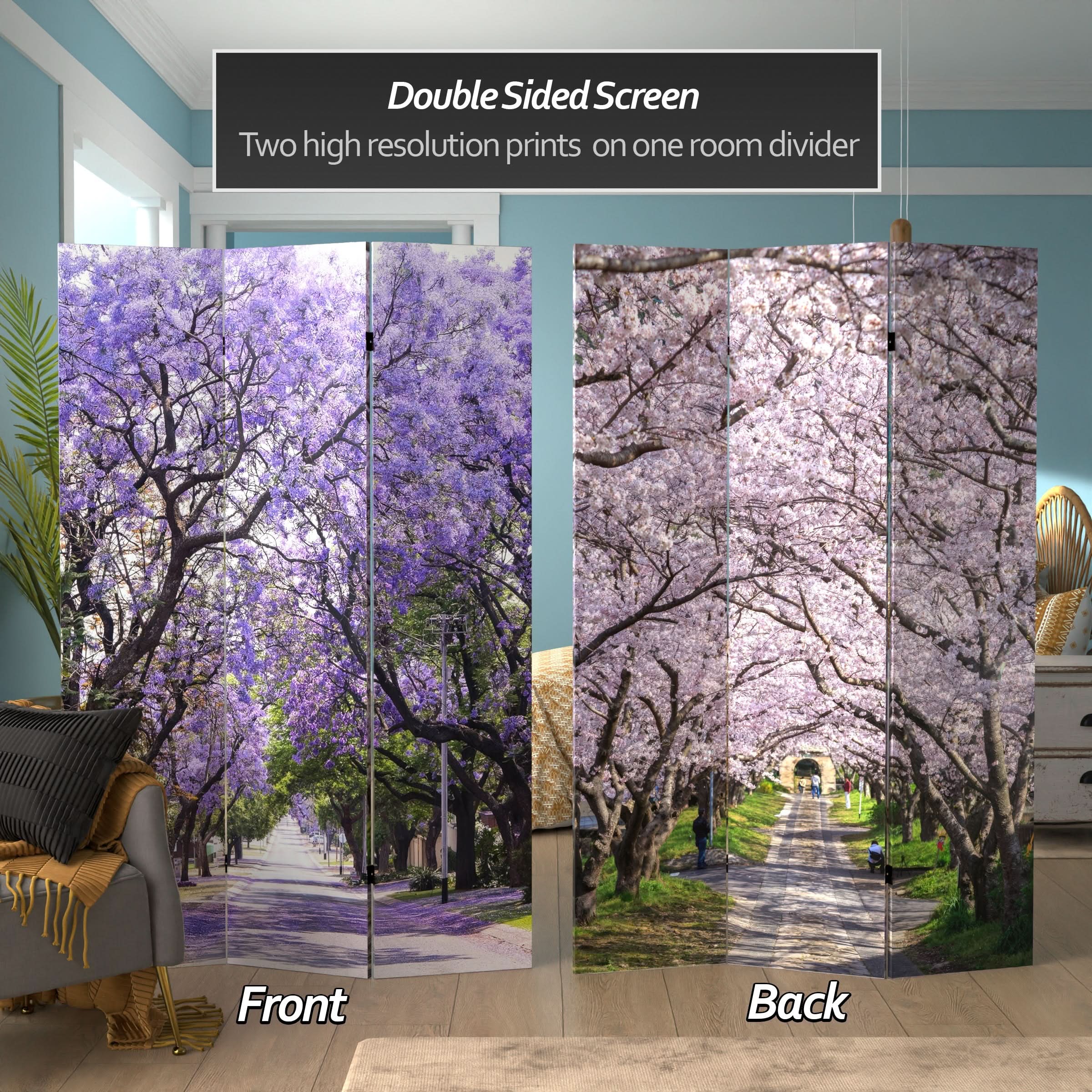 6 ft. Tall Double Sided Lavender Road Canvas Room Divider - Image 2