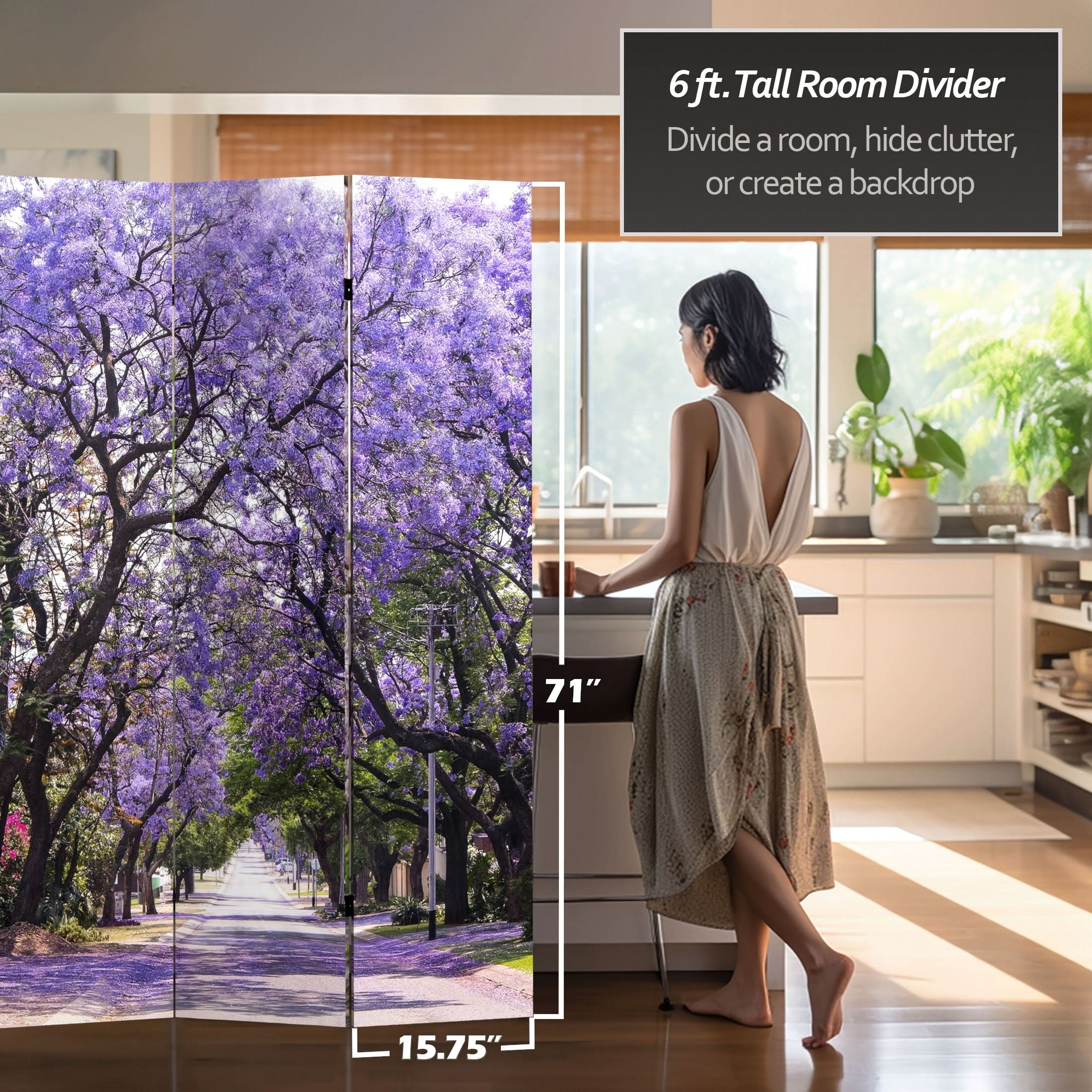 6 ft. Tall Double Sided Lavender Road Canvas Room Divider - Image 5
